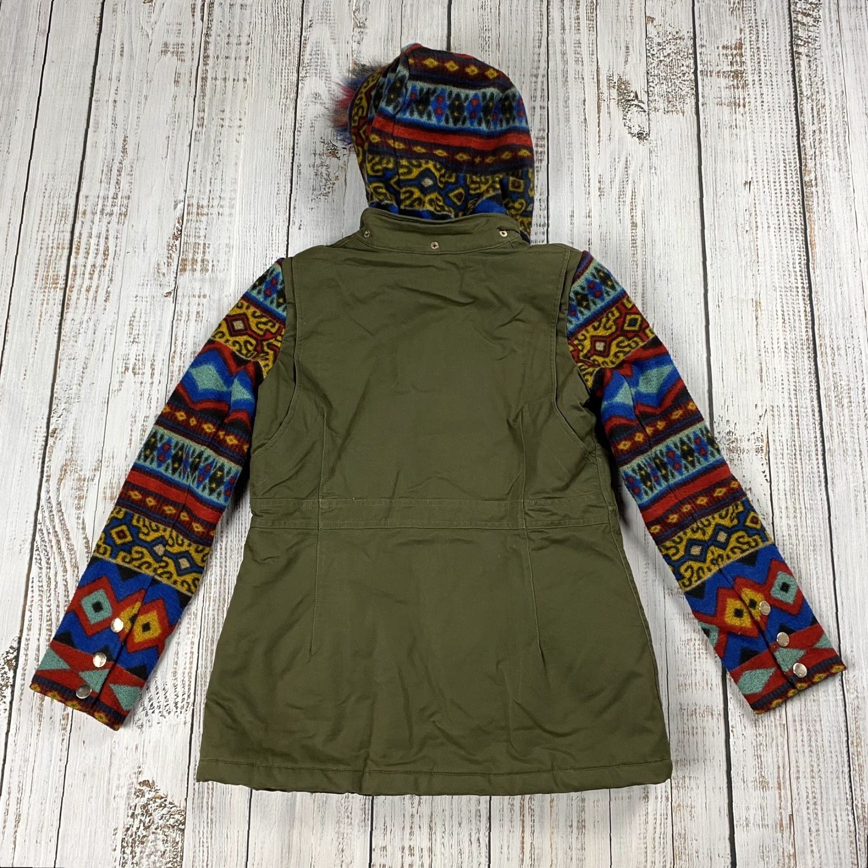 Vintage NEW YORK & CO WOMENS XS INSULATED HOODED PUFFER JACKET AZTEC WOOL ARMS FAUX FUR Size XS / US 0-2 / IT 36-38 - 7 Thumbnail
