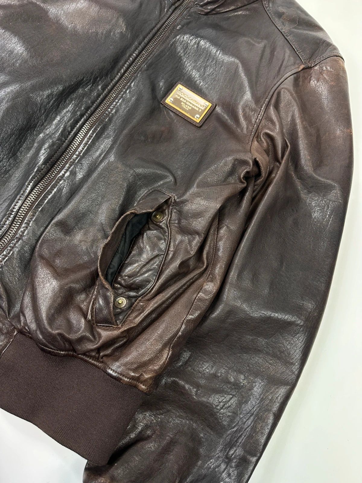 Dolce & Gabbana Dolce & Gabbana 00’s Patinated Brown Leather Jacket Size US L / EU 52-54 / 3 - 6 Thumbnail