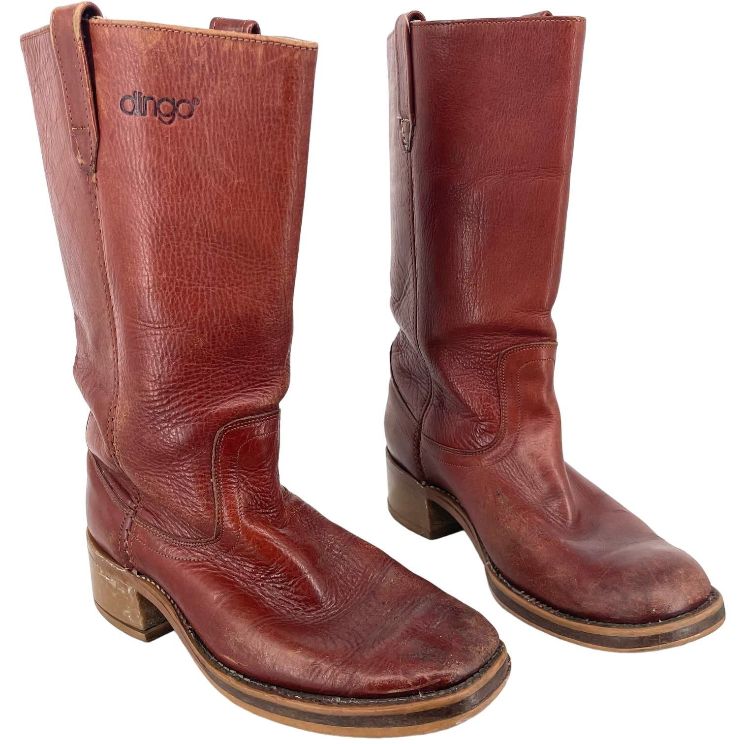 image of Dingo Boots Vintage 70's Dingo Acme Western Campus Leather Cowboy Boots in Brown, Men's (Size 7.5)