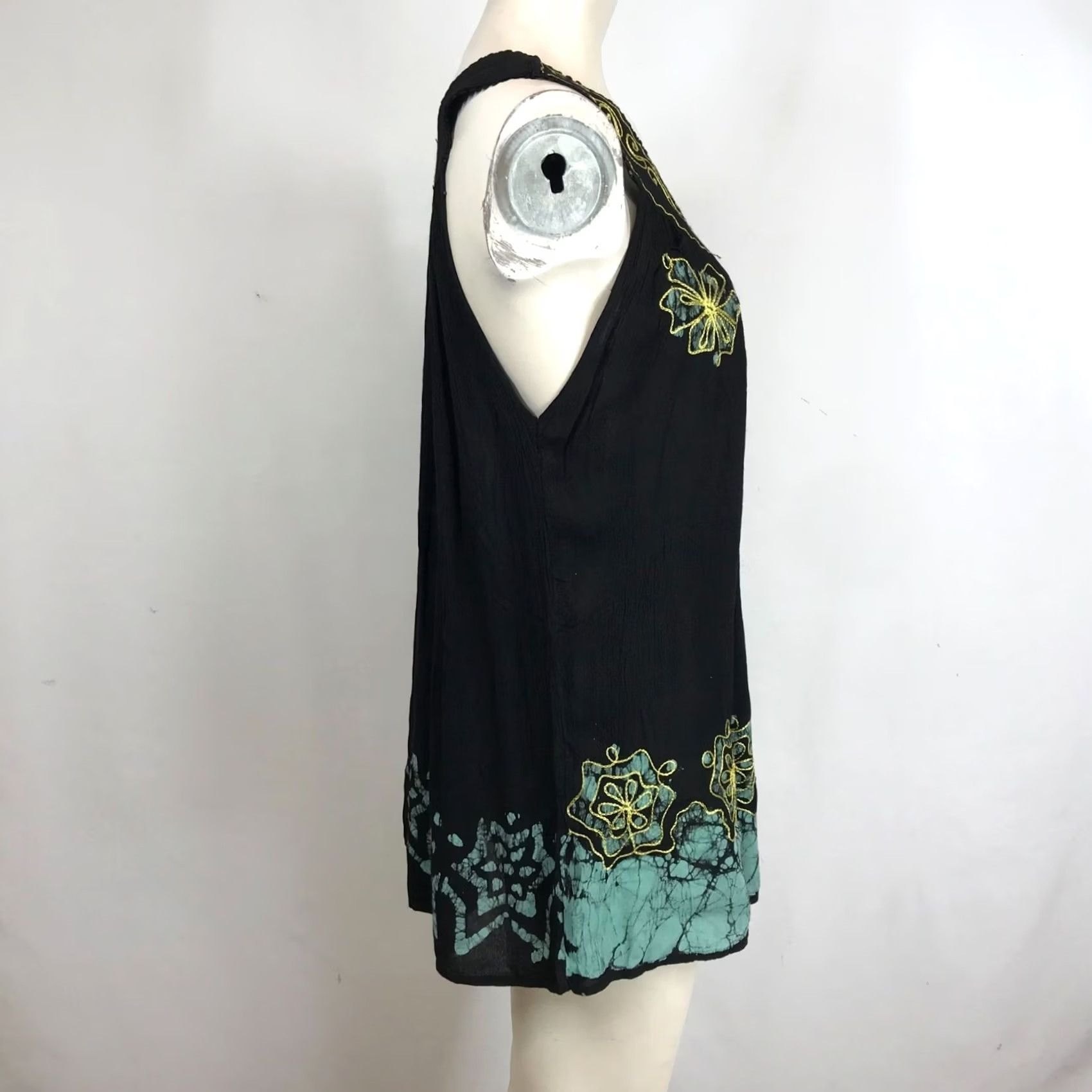 Vintage Sakkas Woman's Free Size Black/Mint Sleeveless V-Neck 100% Cotton Top Blouse Shirt Womens Adjustable Size One Size Casual Floral Summer Size ONE SIZE - 4 Thumbnail