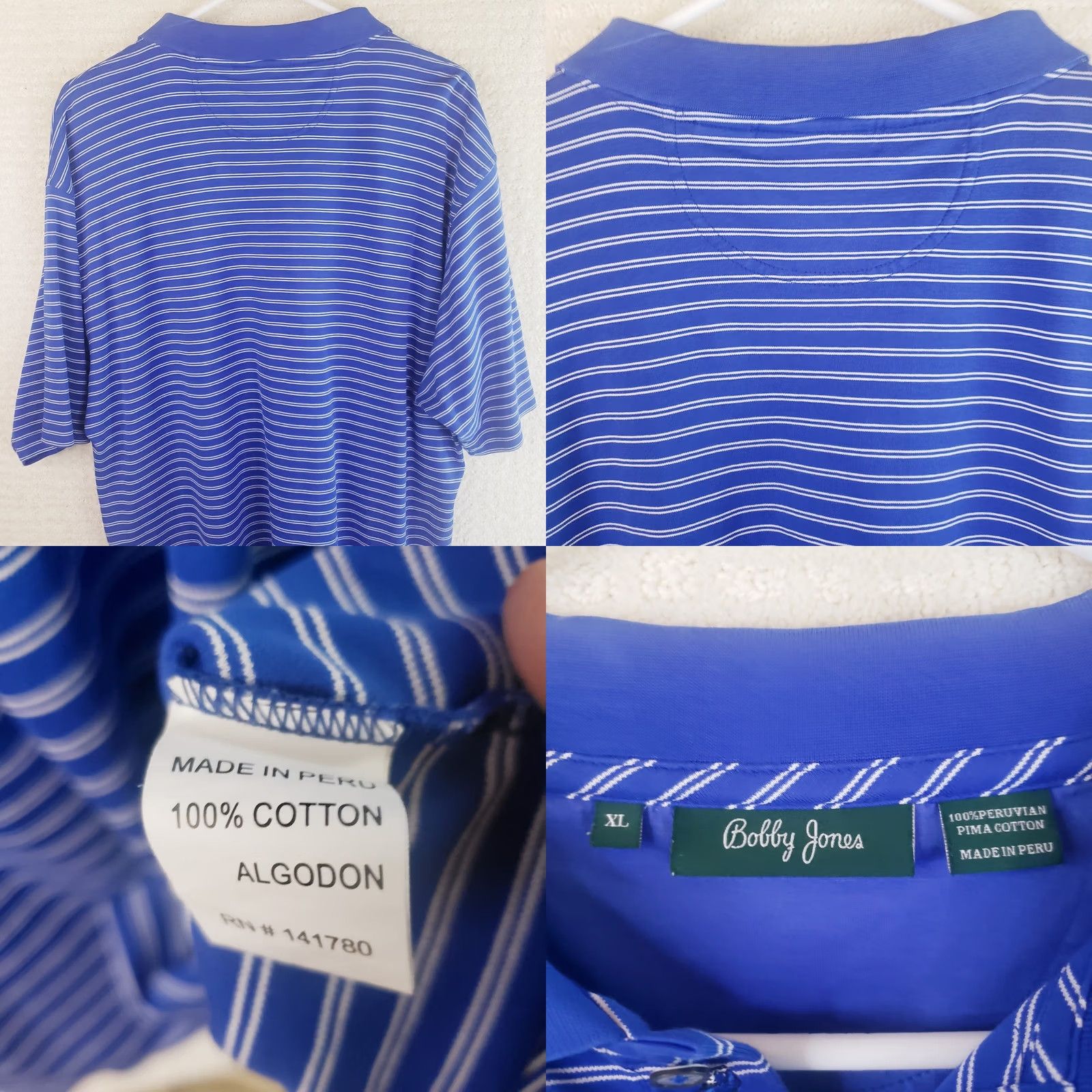 Vintage Bobby Jones Polo Shirt Men XL Blue Stripe Short Sleeve Button Collared Classic Breathable Easy Care Golf Spring Island SC Logo Size US XL / EU 56 / 4 - 8 Thumbnail