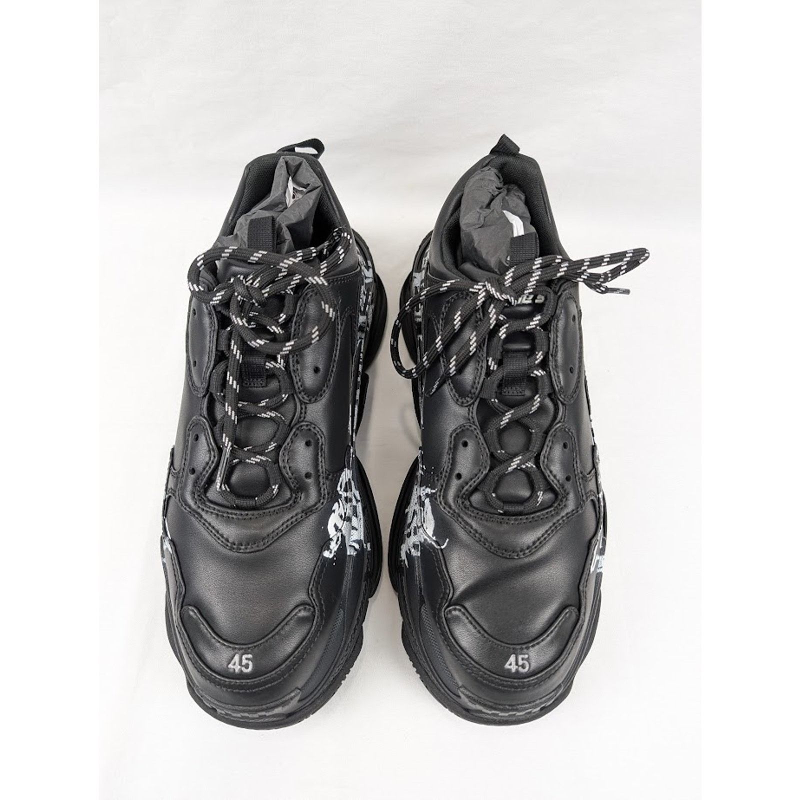 Balenciaga o1rshd1 Q:2 / Leather Triple S Sneakers in Black/White Size US 9 / EU 42 - 15 Thumbnail