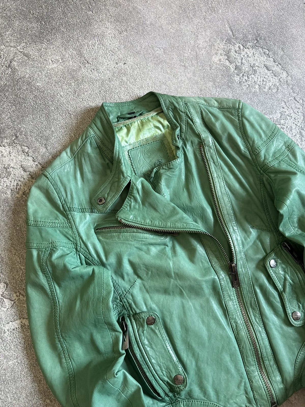 Leather 90s Retro S/size leather biker zip jacket Avantgarde Y2K Size S / US 4 / IT 40 - 2 Thumbnail