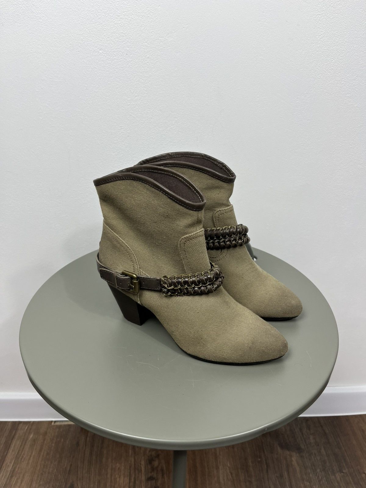 ASH ASH Ankle Boots Beige Canvas Chain Strap EU 36 Size US 5 / IT 35 - 1 Thumbnail
