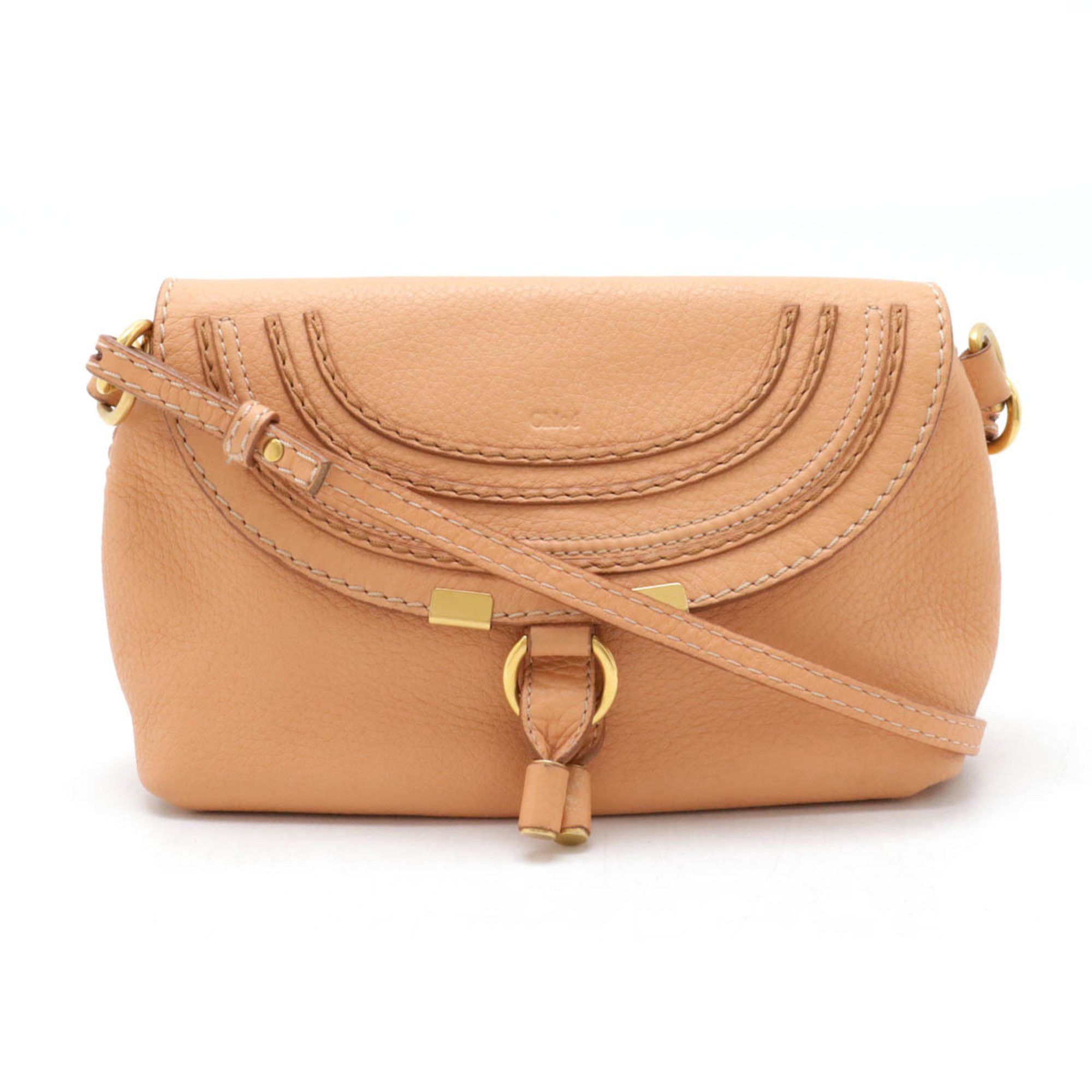 Chloé Chloe Marcie Shoulder Bag Pochette Clutch Pouch Leather Salmon Pink, Women's