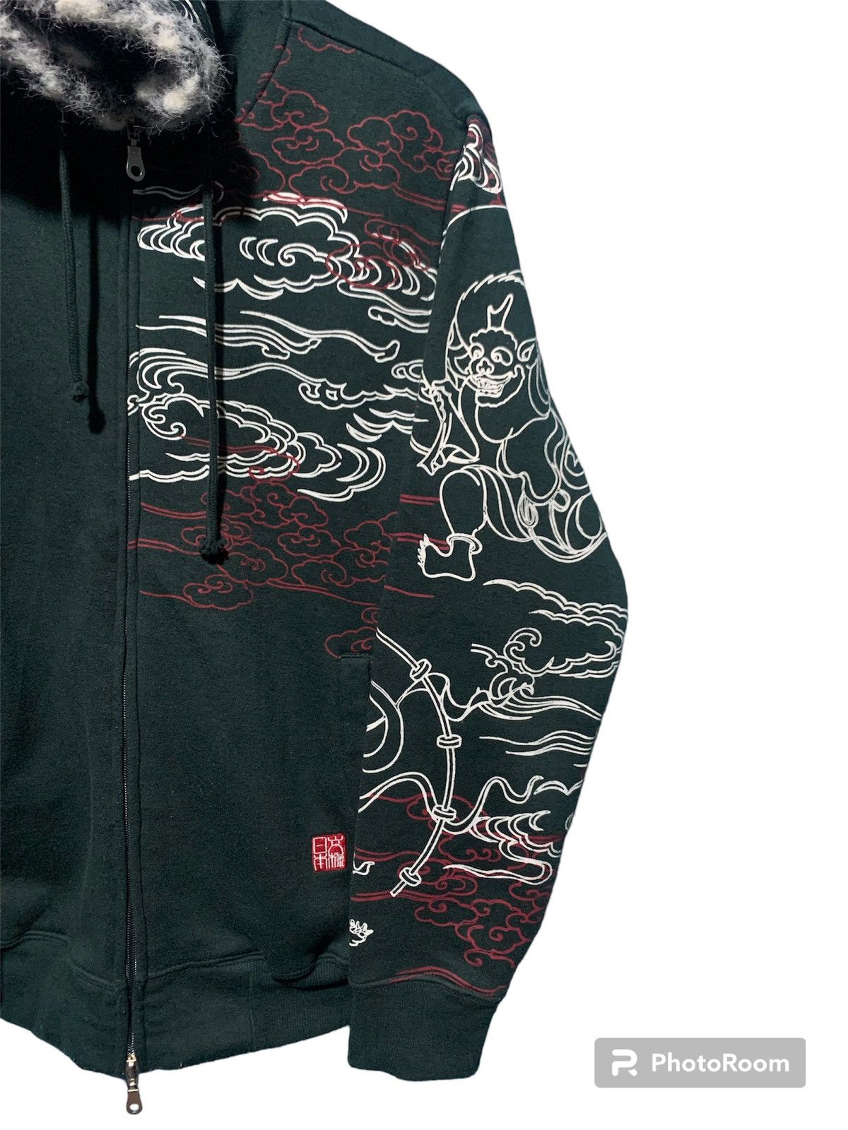 If Six Was Nine × Japanese Brand × Le Grande Bleu (L.G.B.) Sukajan fujin raijin fur hoodie over printed japanese style Size US L / EU 52-54 / 3 - 5 Thumbnail