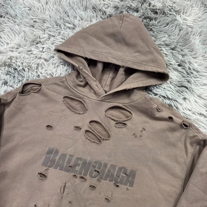 Balenciaga Balenciaga Double Layer Destroyed Hoodie Size US XXS / EU 40 - 2 Thumbnail