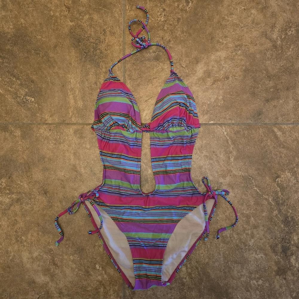 Designer Multicolored Stripe Beach Joy Monokini Size ONE SIZE - 3 Thumbnail