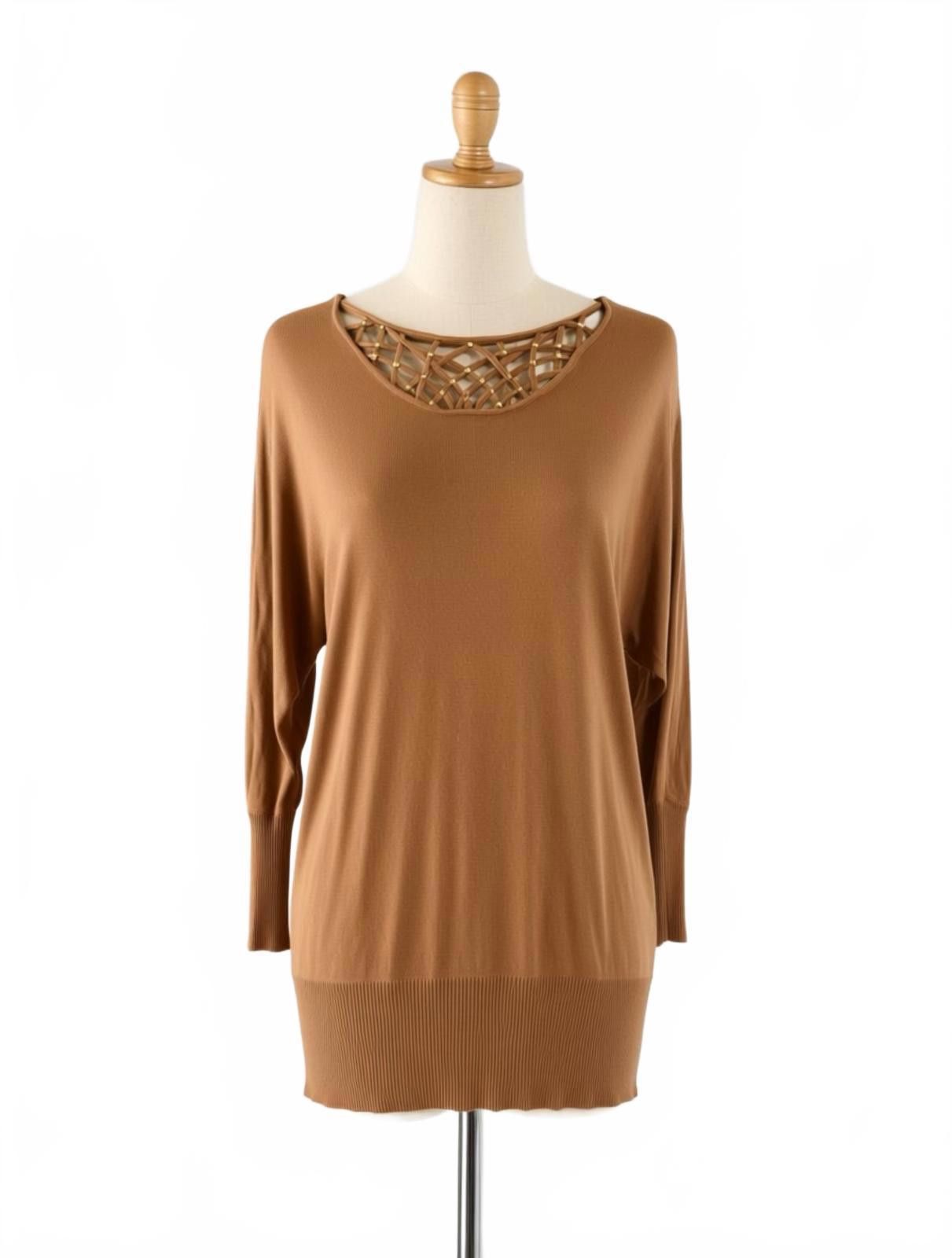 Other Cache Brown Knit Sweater with Decorative Neck Detail Size M Size M / US 6-8 / IT 42-44 - 1 Thumbnail