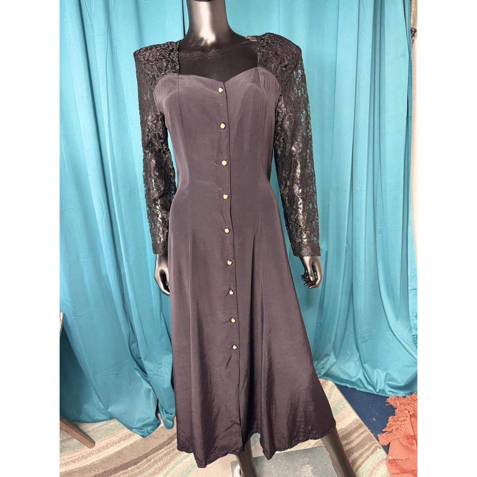 Other Vintage Jody California Black Lace Sleeve Maxi Dress 13 Size XL / US 12-14 / IT 48-50 - 3 Thumbnail
