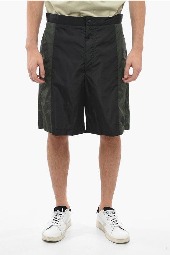 image of Moncler Born To Protect Perforated Insert Nylon Shorts in Black, Men's (Size 32)