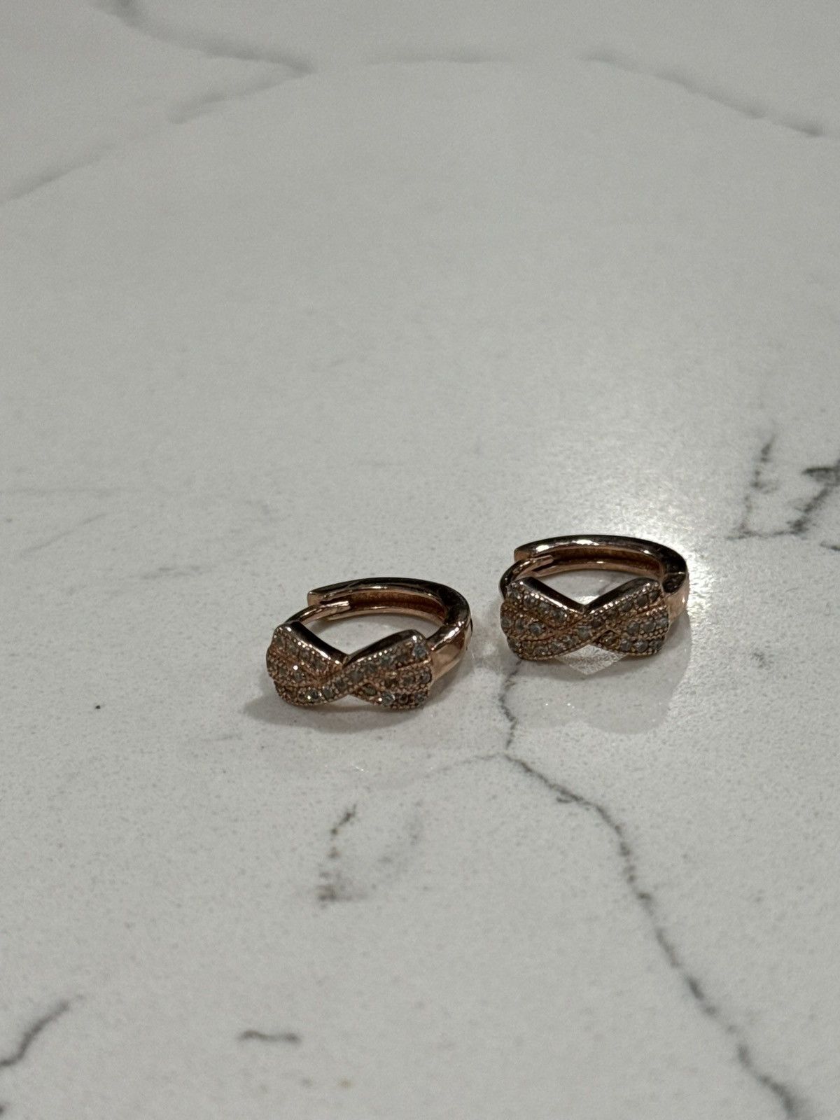 Jewelry Sterling Silver Rose Gold Diamond Infinity Huggie Earrings Size ONE SIZE - 2 Thumbnail
