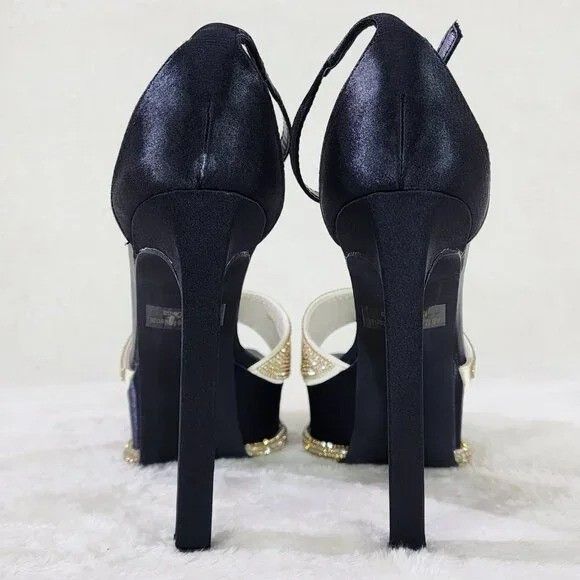 Other Helen Black Satin Gold Rhinestone Trim Party Evening Platfor Size US 9 / IT 39 - 6 Thumbnail