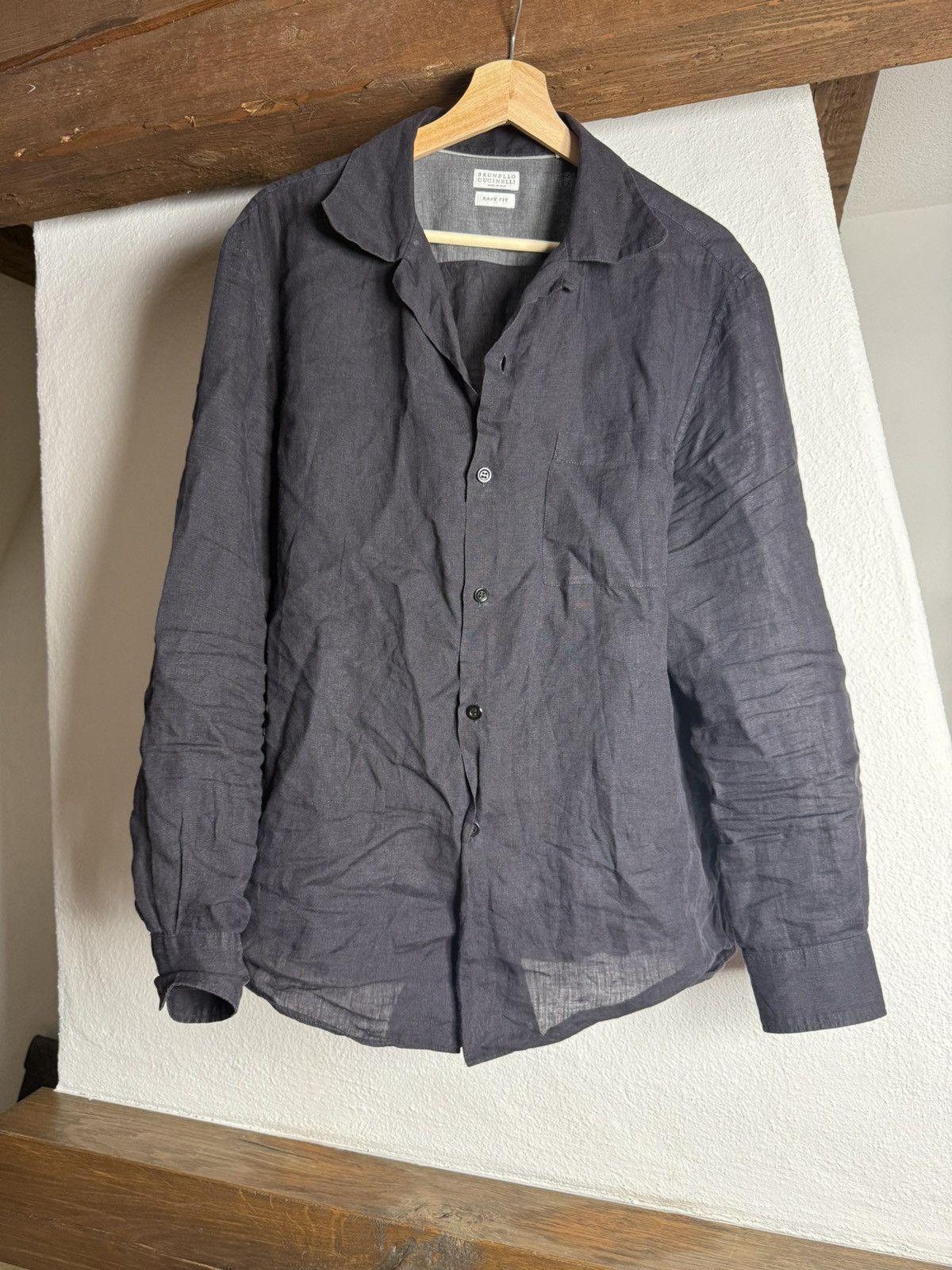 Brunello Cucinelli Brunello Cucinelli 100% Size M-L Linen Shirt Black Easy Fit Size US M / EU 48-50 / 2 - 1 Thumbnail