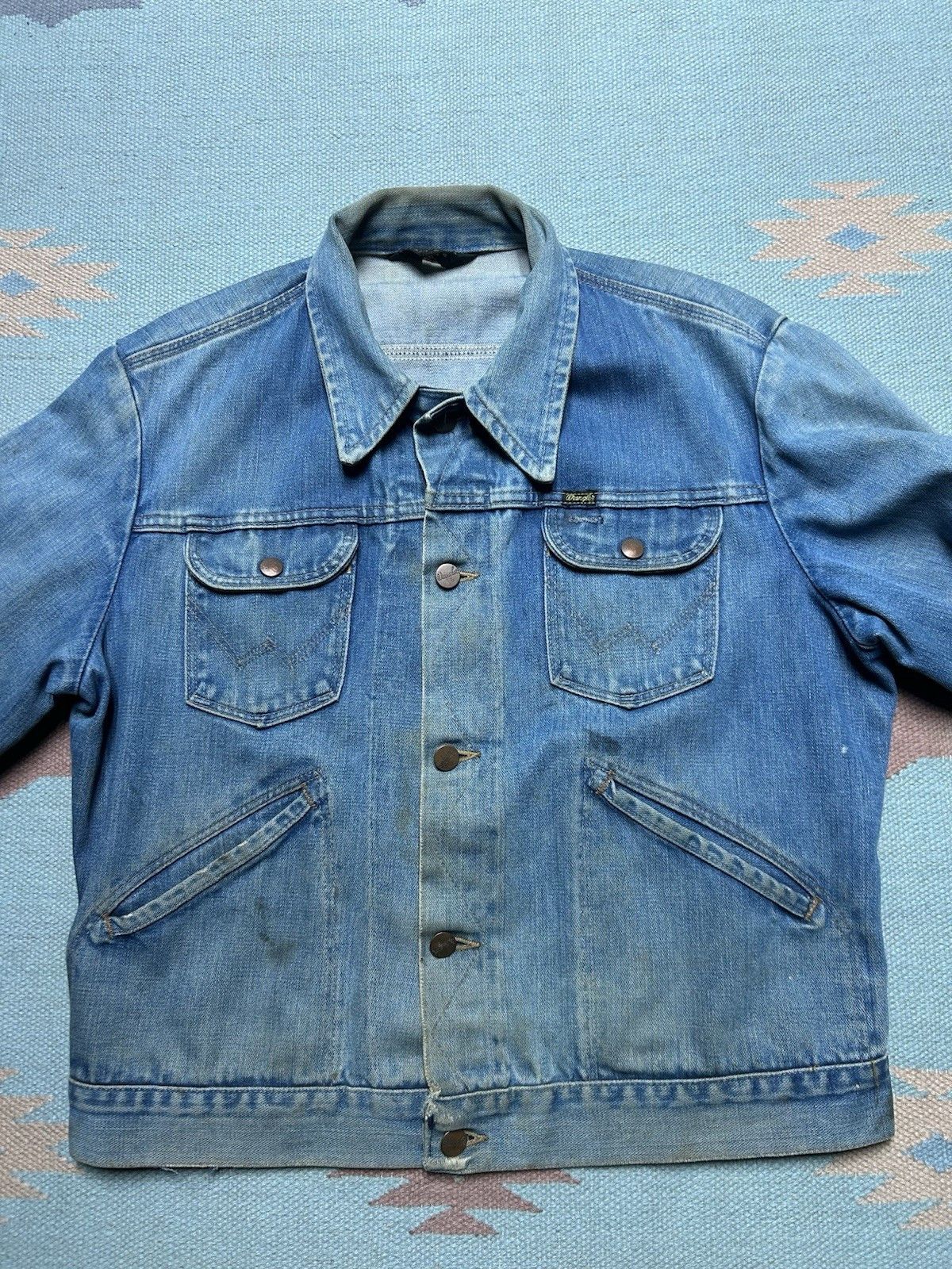 Vintage Vtg 70 wrangler no fault denim jacket farm faded workwear 42 Size US L / EU 52-54 / 3 - 4 Thumbnail