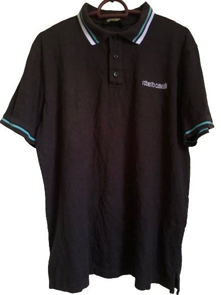 Just Cavalli 🇮🇹 Roberto Cavalli engraved blue black polo shirt Size US XL / EU 56 / 4 - 2 Thumbnail