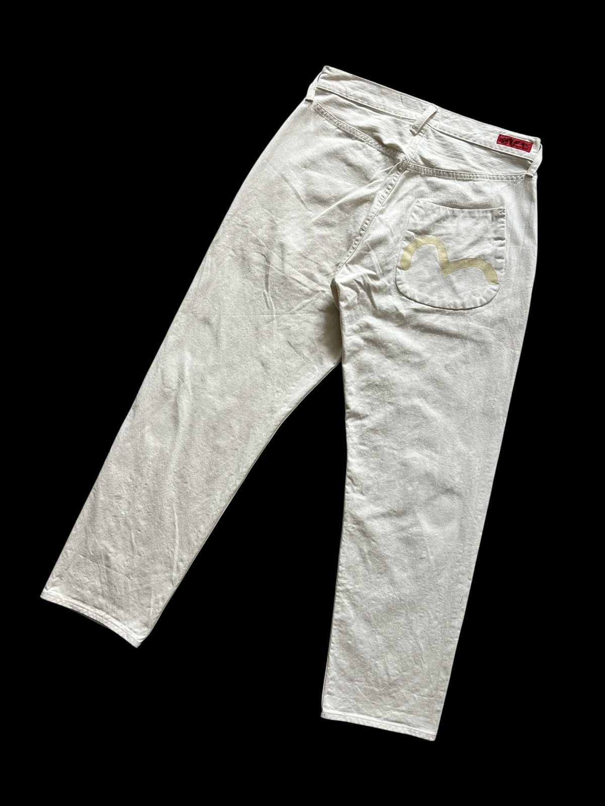 Evisu 2000s Evisu Daicock Single Pocket Off White Jeans Size US 33 - 1 Thumbnail