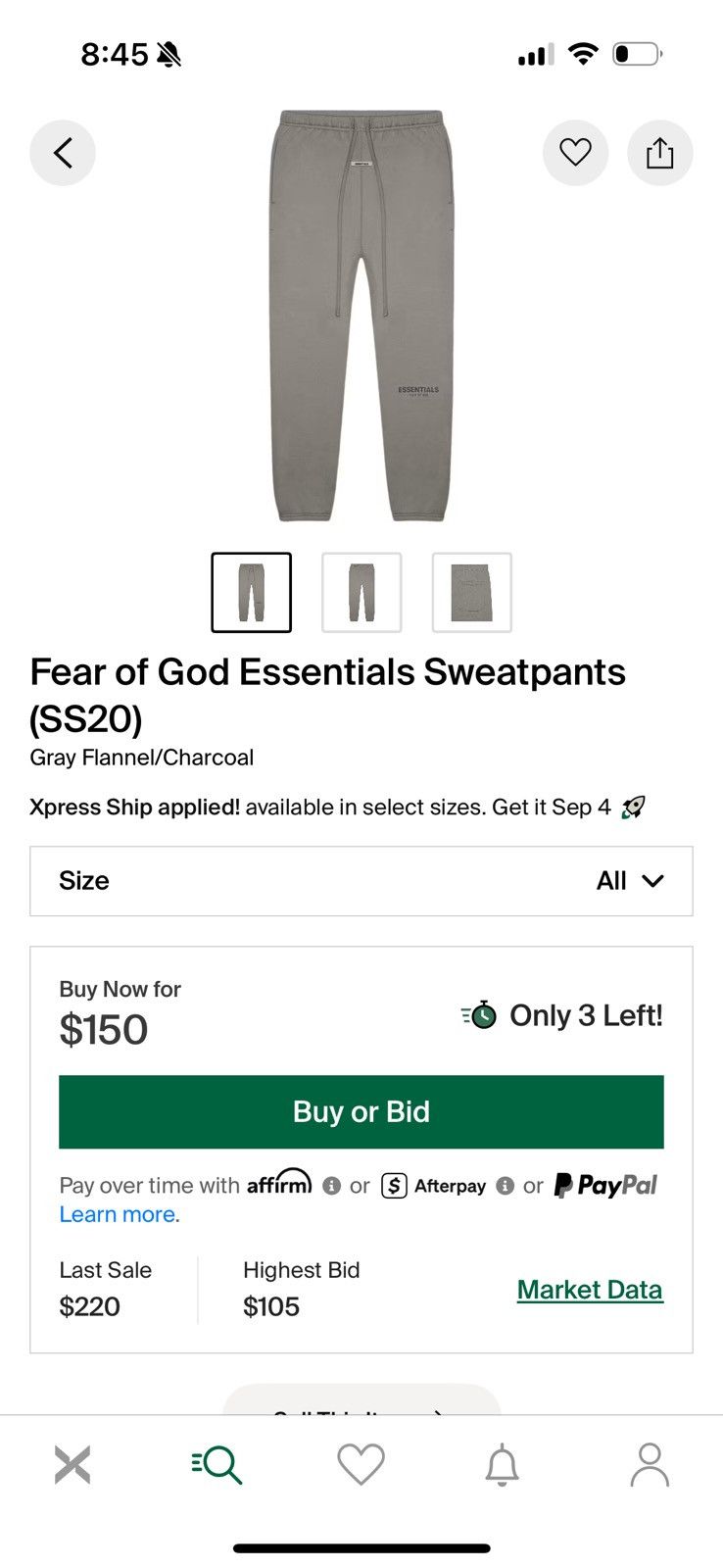 Fear of God Fear of God Essentials Charcoal Grey Fleece Lounge Pants Size US 32 / EU 48 - 8 Thumbnail