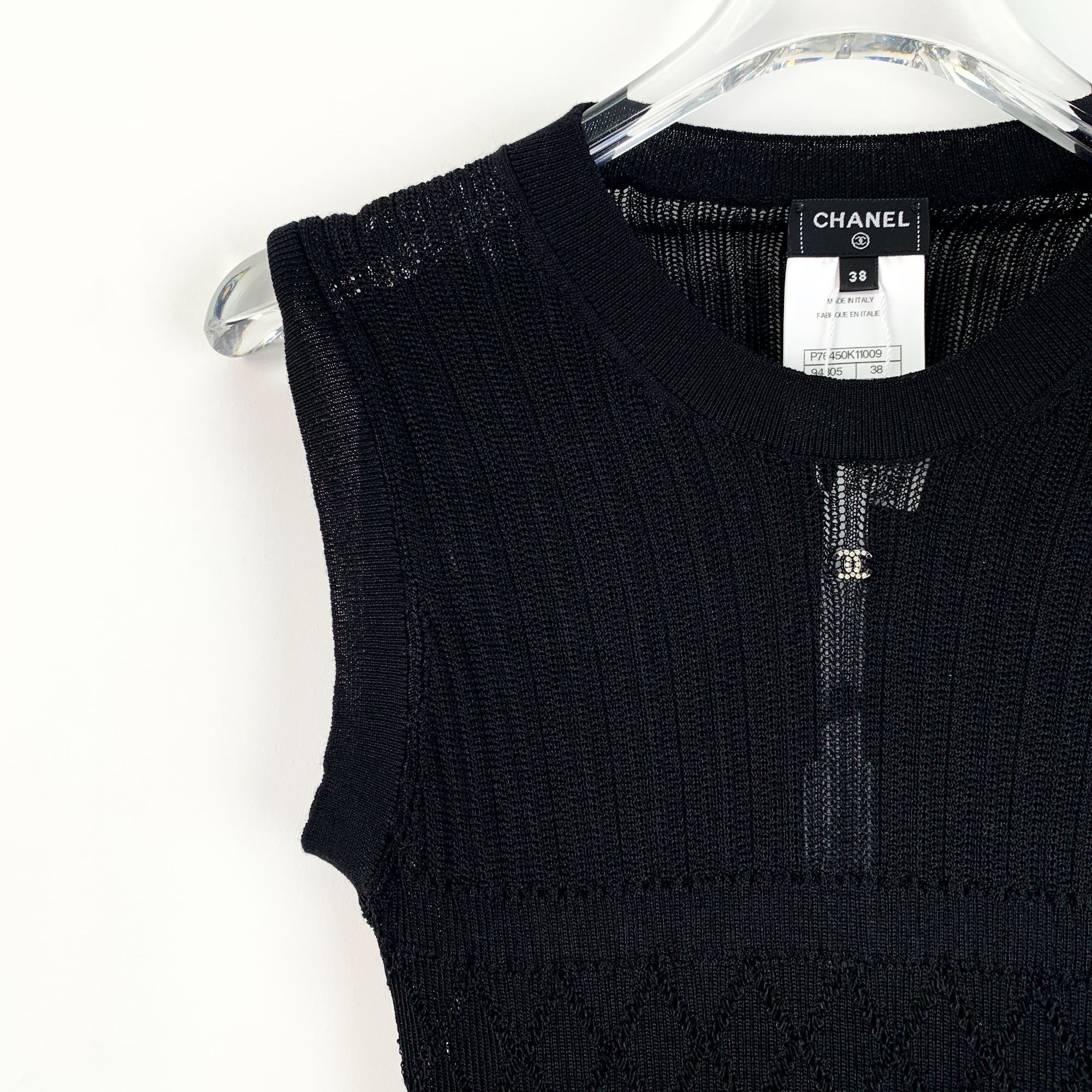 Chanel Chanel Black Crystal Logo Silk Sleeveless Knit Dress (Size S Size XS / US 0-2 / IT 36-38 - 6 Thumbnail