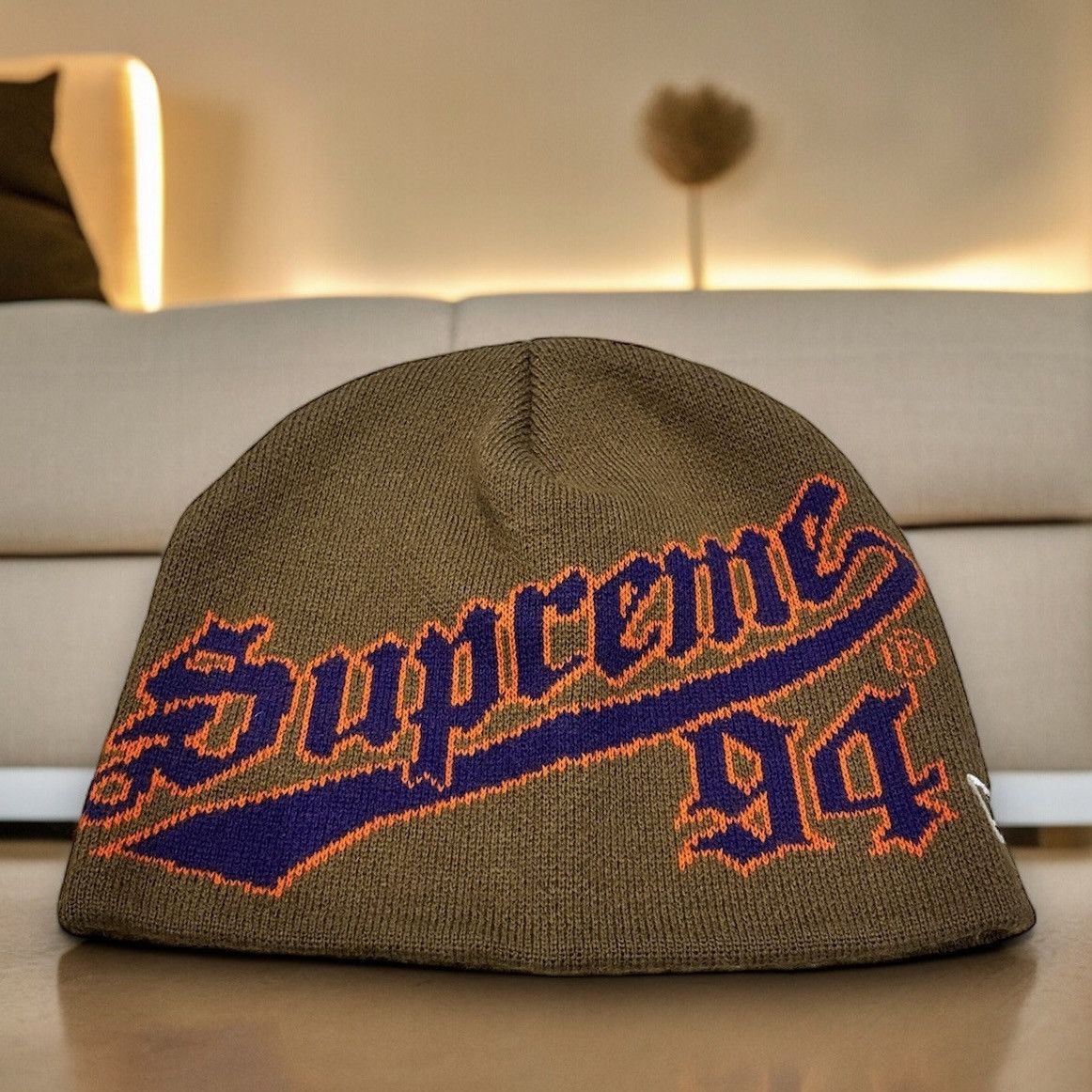 New Era × Supreme Supreme x New Era Script Beanie Brwon FW22 | Grailed