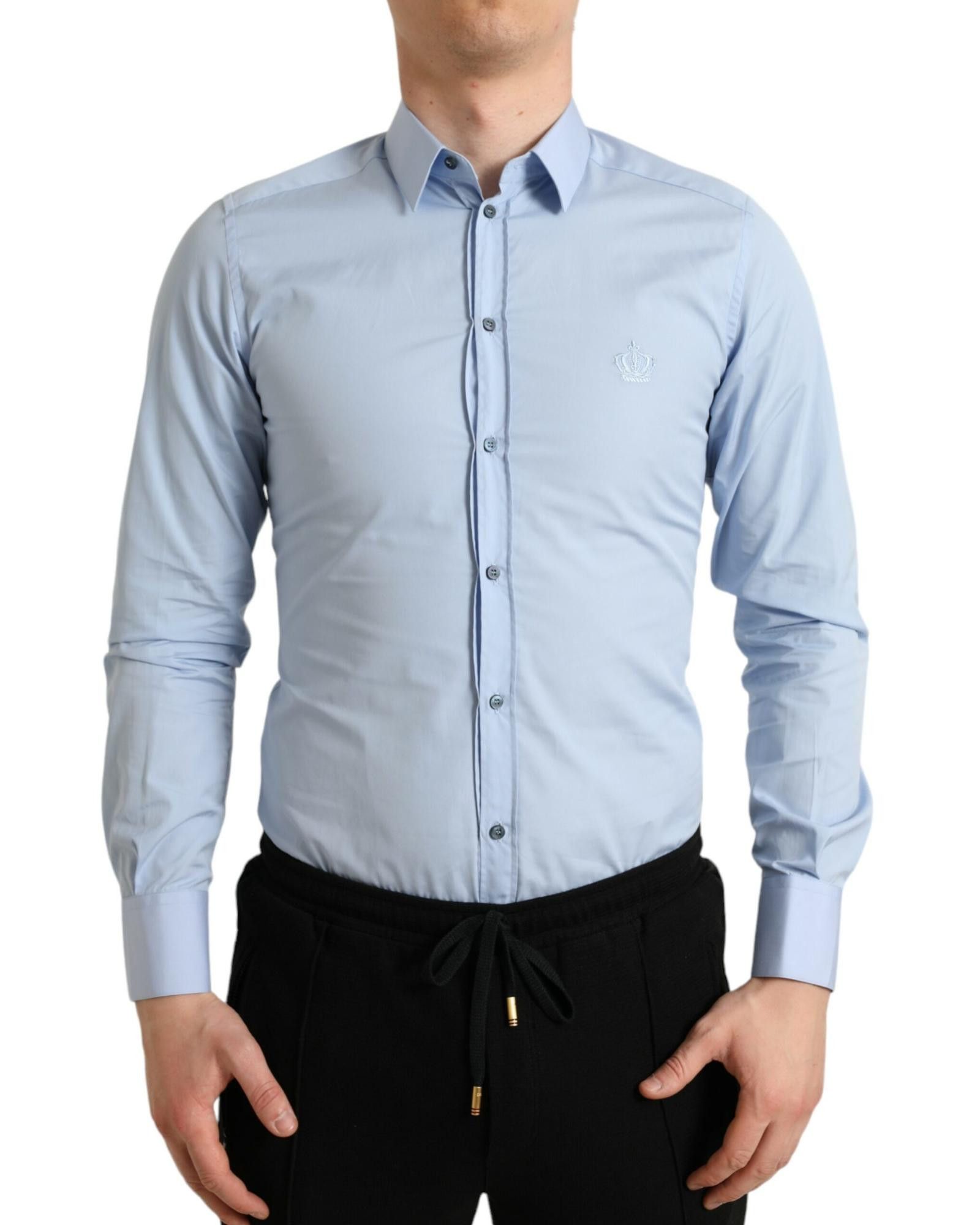 image of Dolce Gabbana Sky Blue Cotton Formal Dress Shirt in Light Blue, Men's (Size Small)