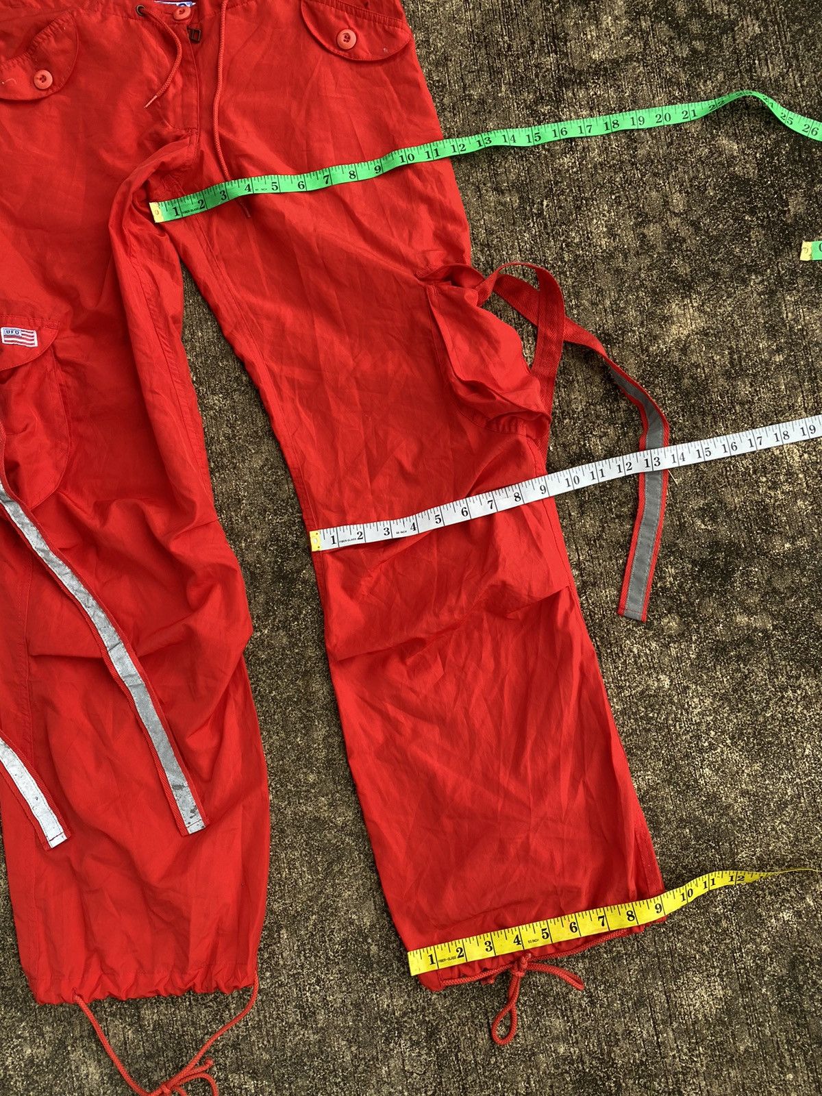 Japanese Brand 2000s Vintage UFO Red Cargo Pants -Nylon Poly Multi Pocket Size US 31 - 9 Thumbnail