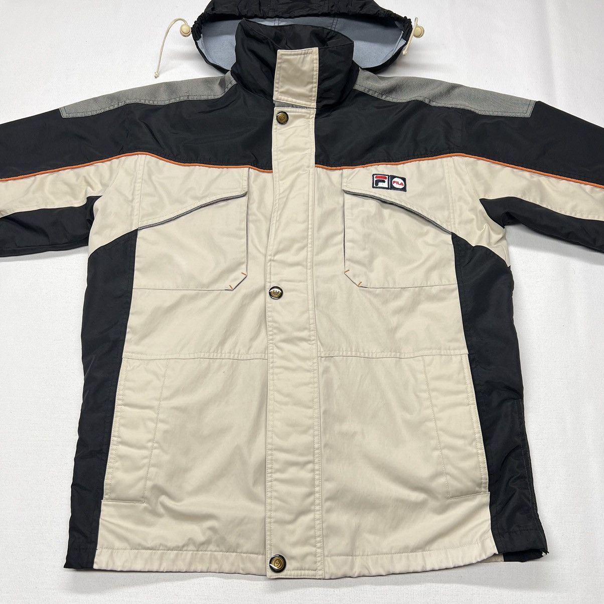 Fila × Vintage VTG Fila Jacket Beige Full Zip Pocket Hooded Coat Retro Size US XL / EU 56 / 4 - 2 Thumbnail