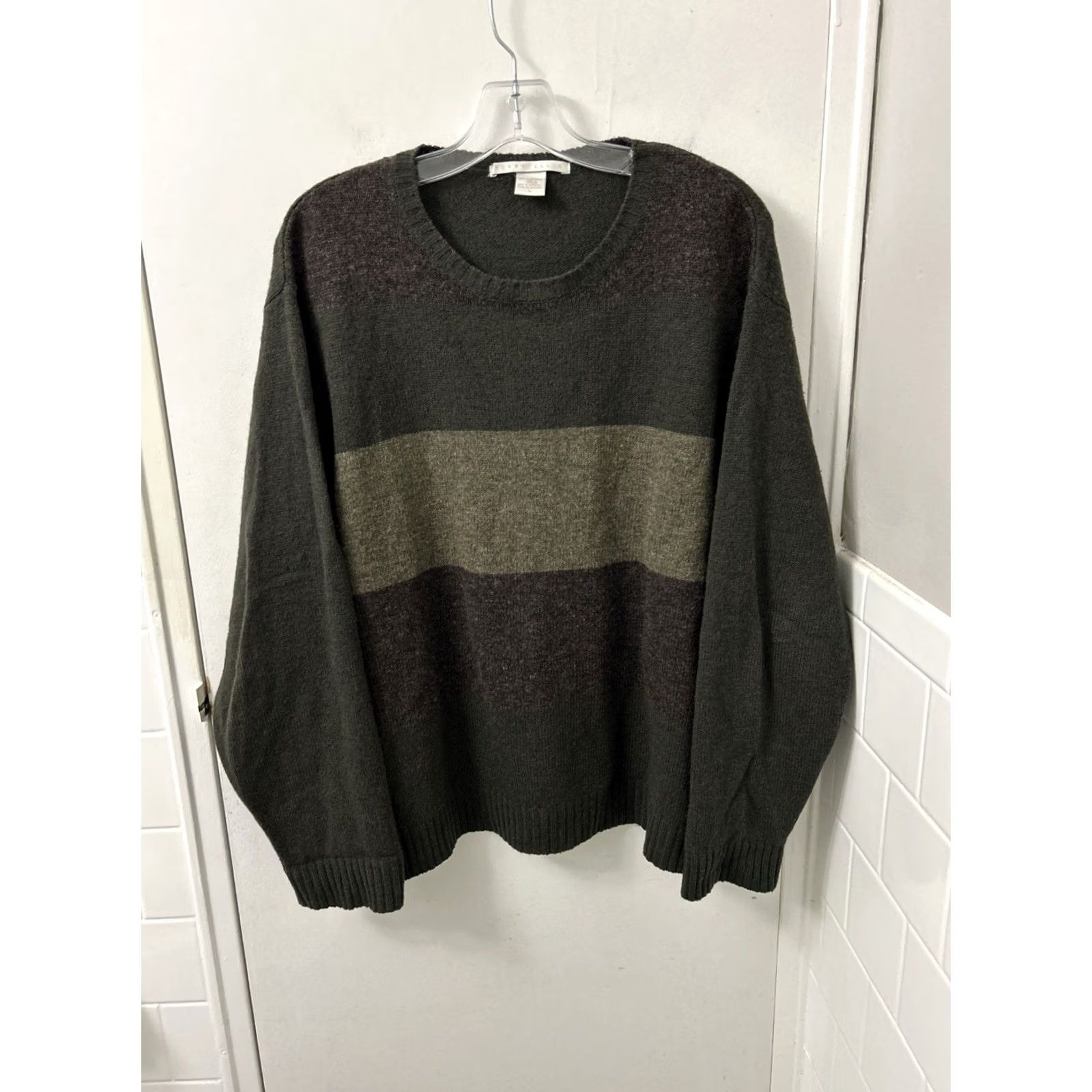 Perry Ellis VTG Perry Ellis Sweater Mens L Green Lambswool Crewneck Striped L/S Size US L / EU 52-54 / 3 - 2 Thumbnail
