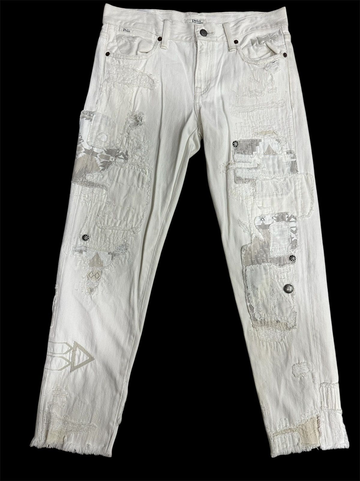Polo Ralph Lauren × RRL Ralph Lauren Polo RL Distressed Patchwork Jeans For Her Size 30" / US 8 / IT 44 - 1 Thumbnail
