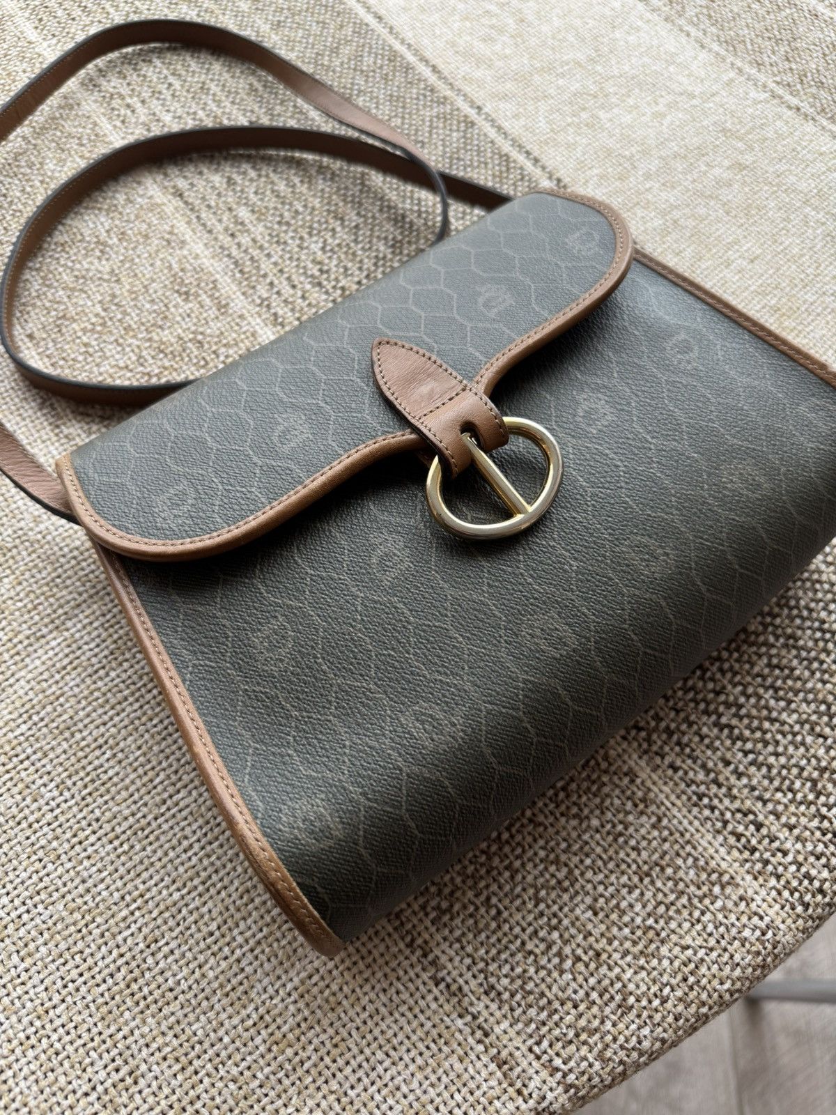 Dior Christian Dior Vintage Khaki Honeycomb Canvas Leather Bag Size ONE SIZE - 3 Thumbnail