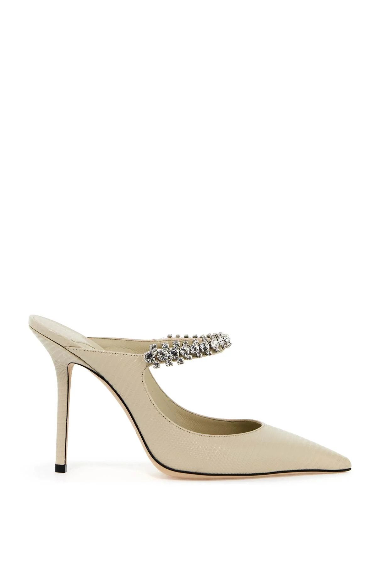 o1s22i1n1024 Lizard-Embossed Leather Bing Mules in Beige