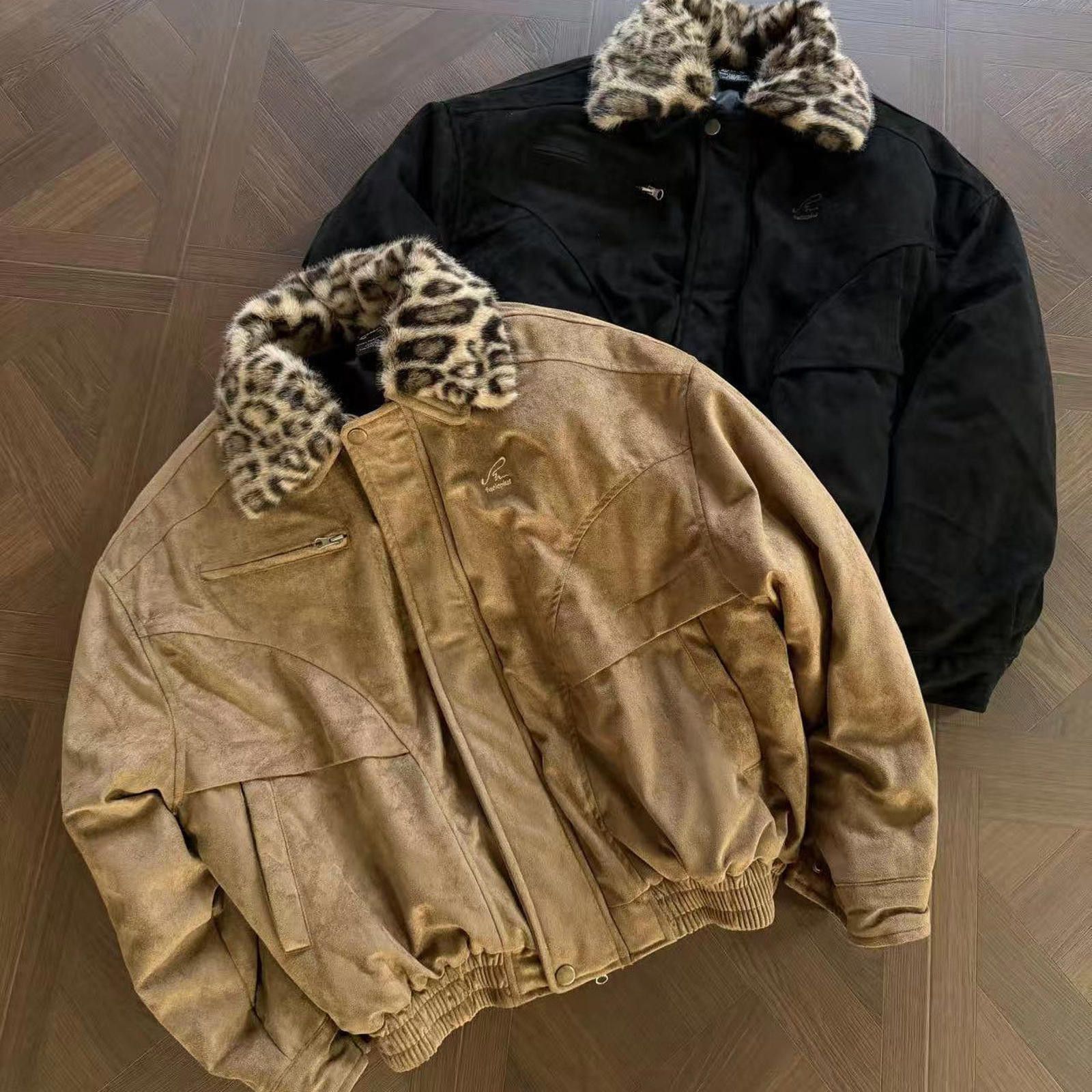 Vintage Brown Bomber Jacket with Leopard Faux Fur Collar Size US M / EU 48-50 / 2 - 1 Thumbnail