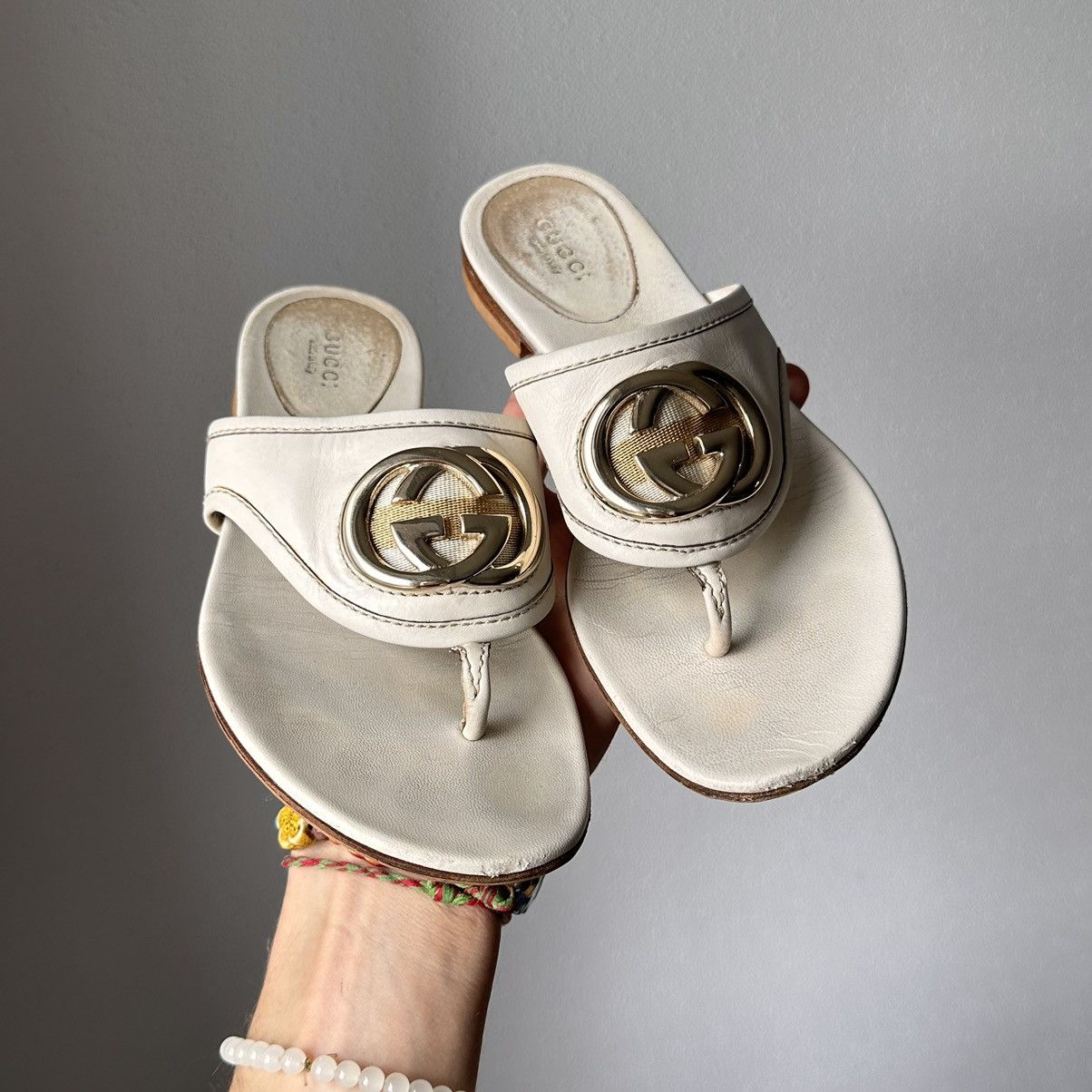 Vintage Gucci Flip Flops Sandals Shoes Double G Big Logo