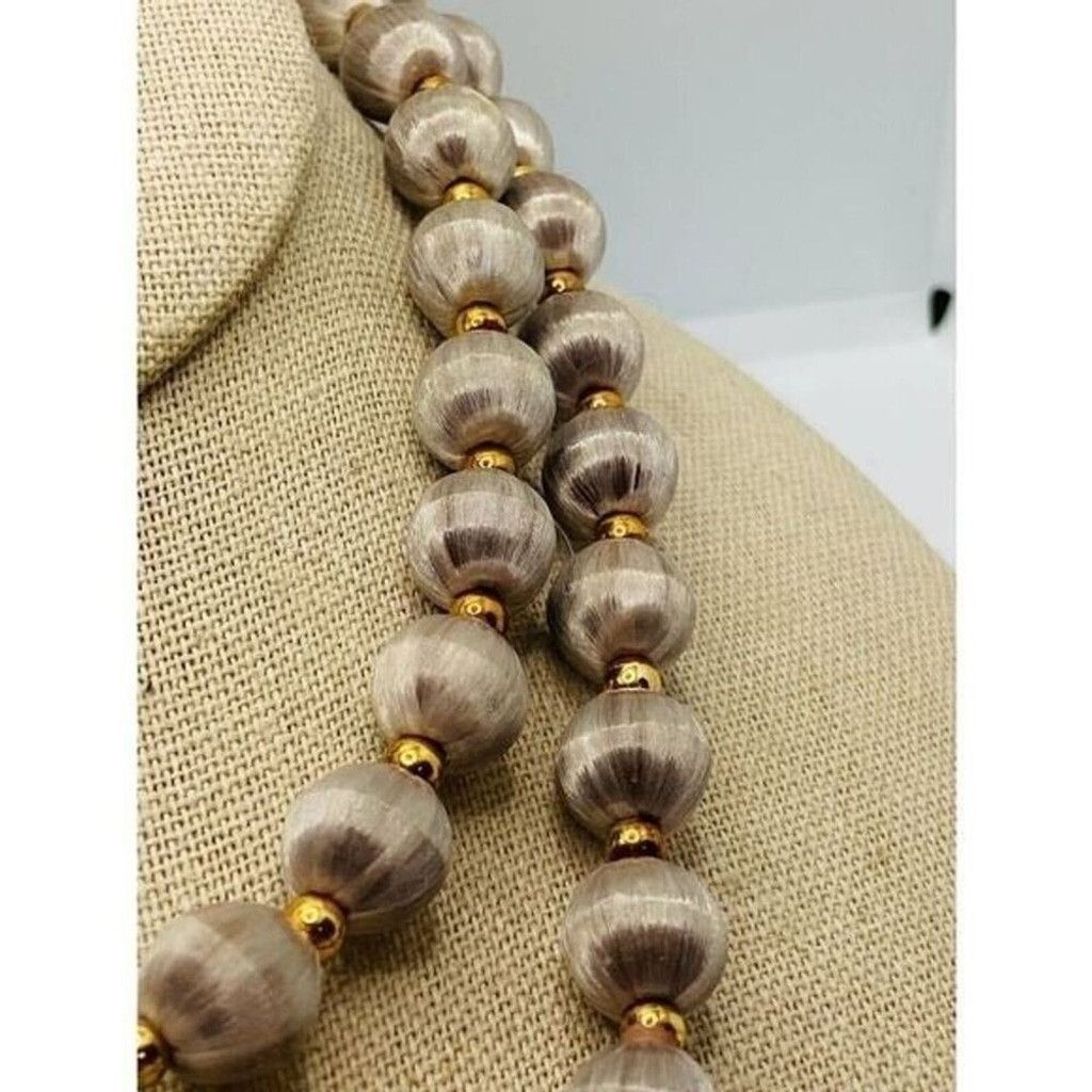 Vintage Grey fabric bead necklace 1980s 30" Size ONE SIZE - 2 Thumbnail