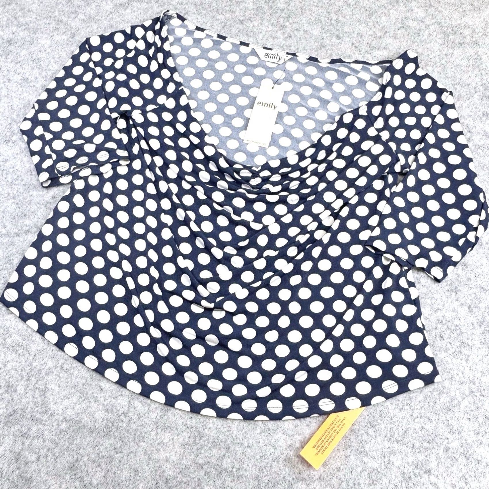 Vintage VINTAGE Emily Kayla Rouched Off The Shoulder Top UK20 Navy White Polka Dot Women’s New Size 3XL / US 20-22 - 3 Thumbnail