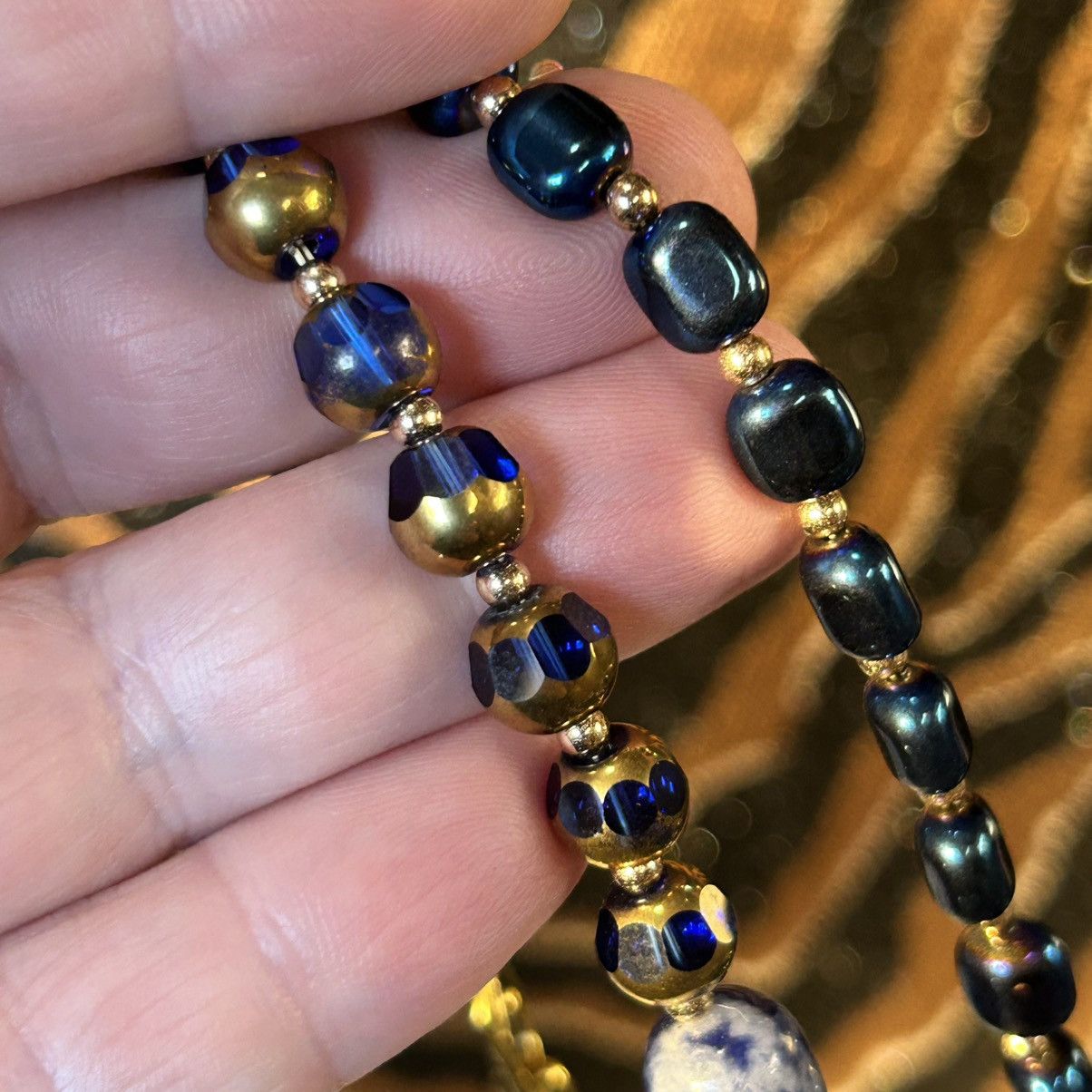 Handmade Handcrafted double strand oil slick di-cut glass necklace Size ONE SIZE - 5 Thumbnail
