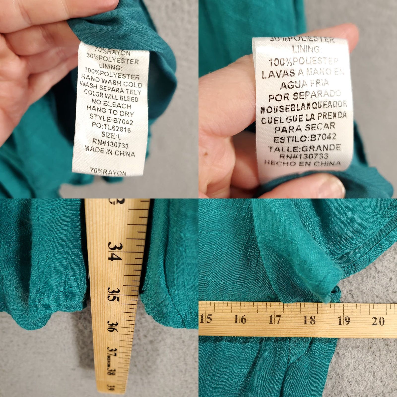 Vintage Womens Dress L Teal Blue Green Elastic Waist Lined Mini Swing CrissCros V-Neck Short Sleeve A-Line, Bohemian, Hippie, Peasant UMGEE Shirt? Size L / US 10 / IT 46 - 8 Thumbnail
