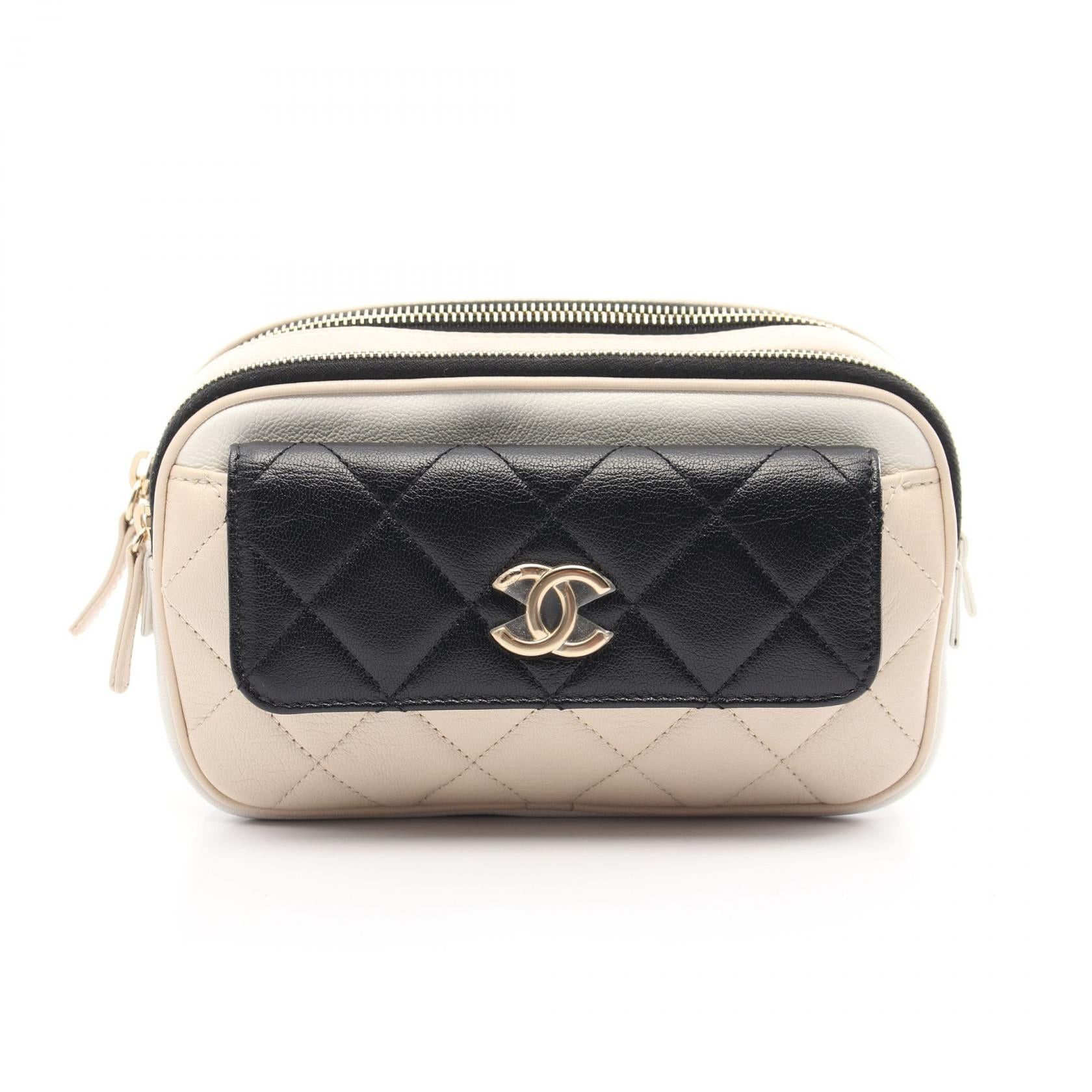Chanel Chanel Matelasse Body Bag Waist Leather Light Beige White Black Gold Hardware Size ONE SIZE - 1 Thumbnail