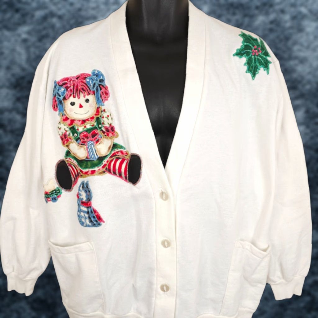 Vintage VINTAGE Raggedy Anne Christmas Cardigan Sweatshirt Womens XL Made In USA Size XL / US 12-14 / IT 48-50 - 1 Thumbnail