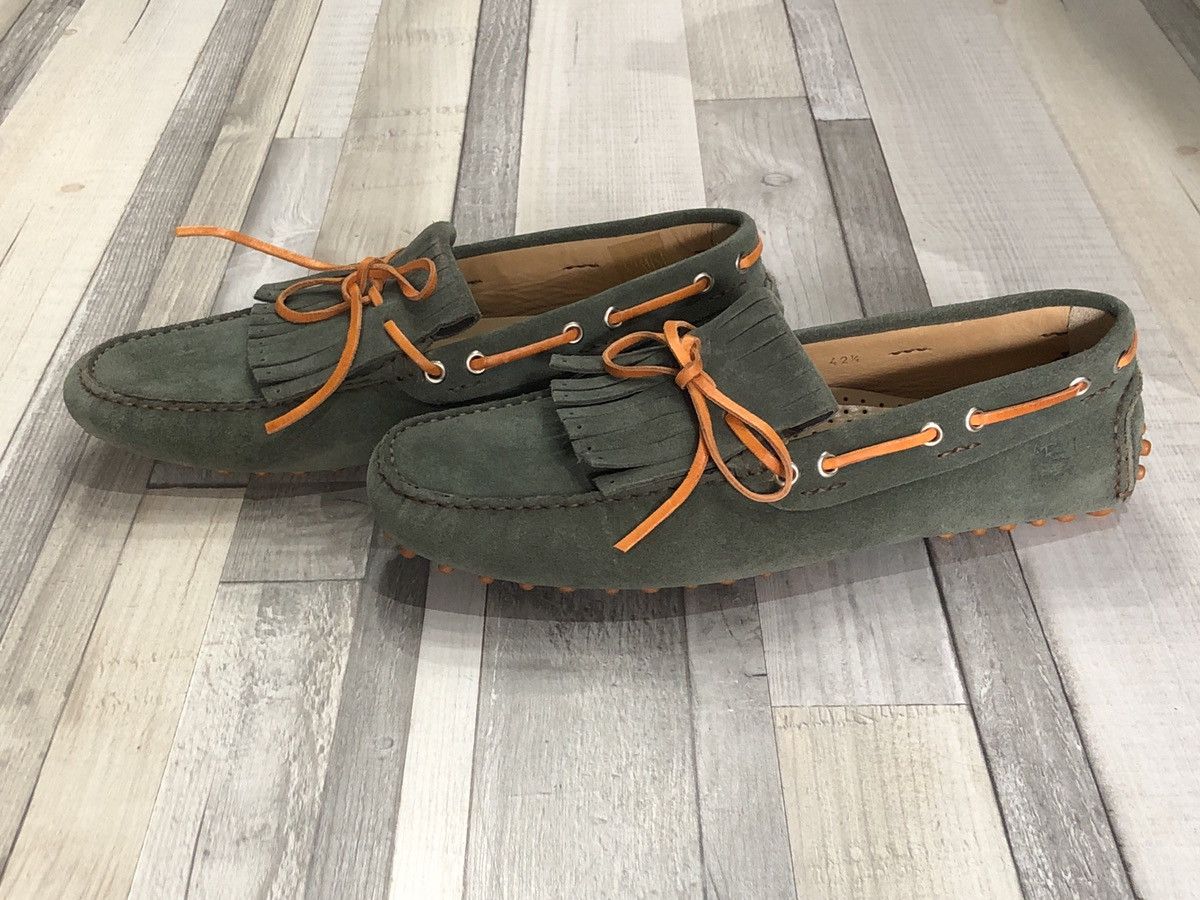 image of Etro Green/orange Suede Loafers Shoes, Men's (Size 9)