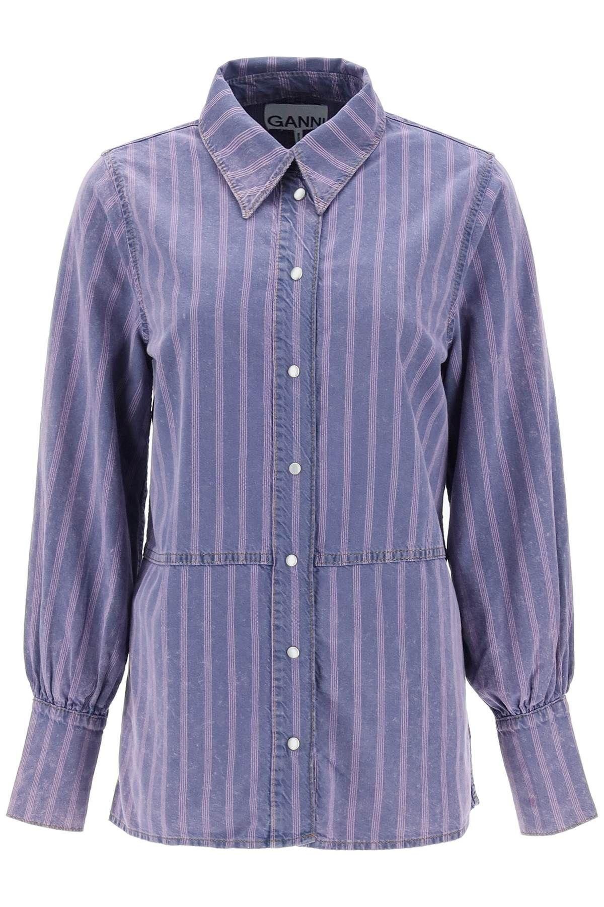 image of Ganni Striped Denim Shirt Size 38 For Women in Purple