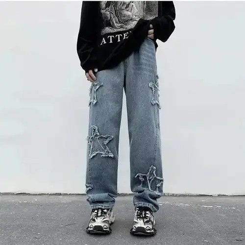 Stars Towel Embroidery Baggy Men Jeans