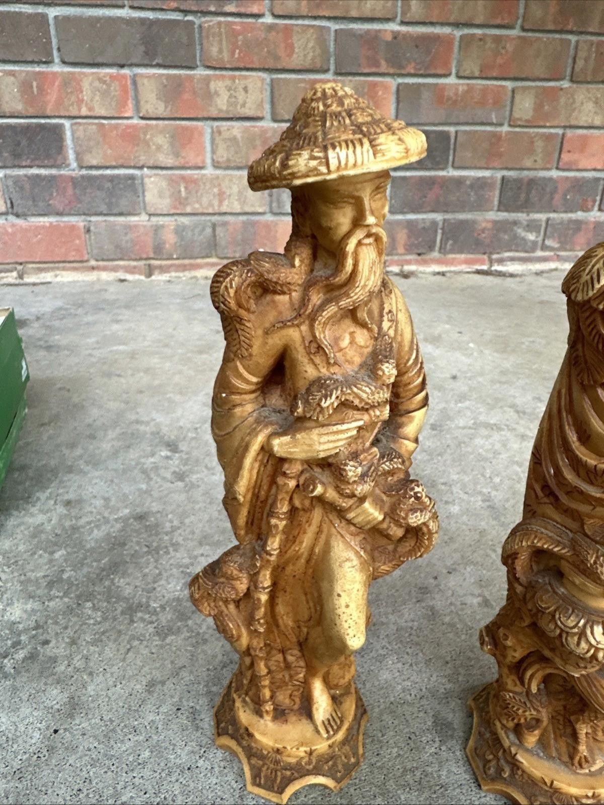 Designer Vintage Hand Carved Wooden Asian Statues Mid Century Size ONE SIZE - 3 Thumbnail