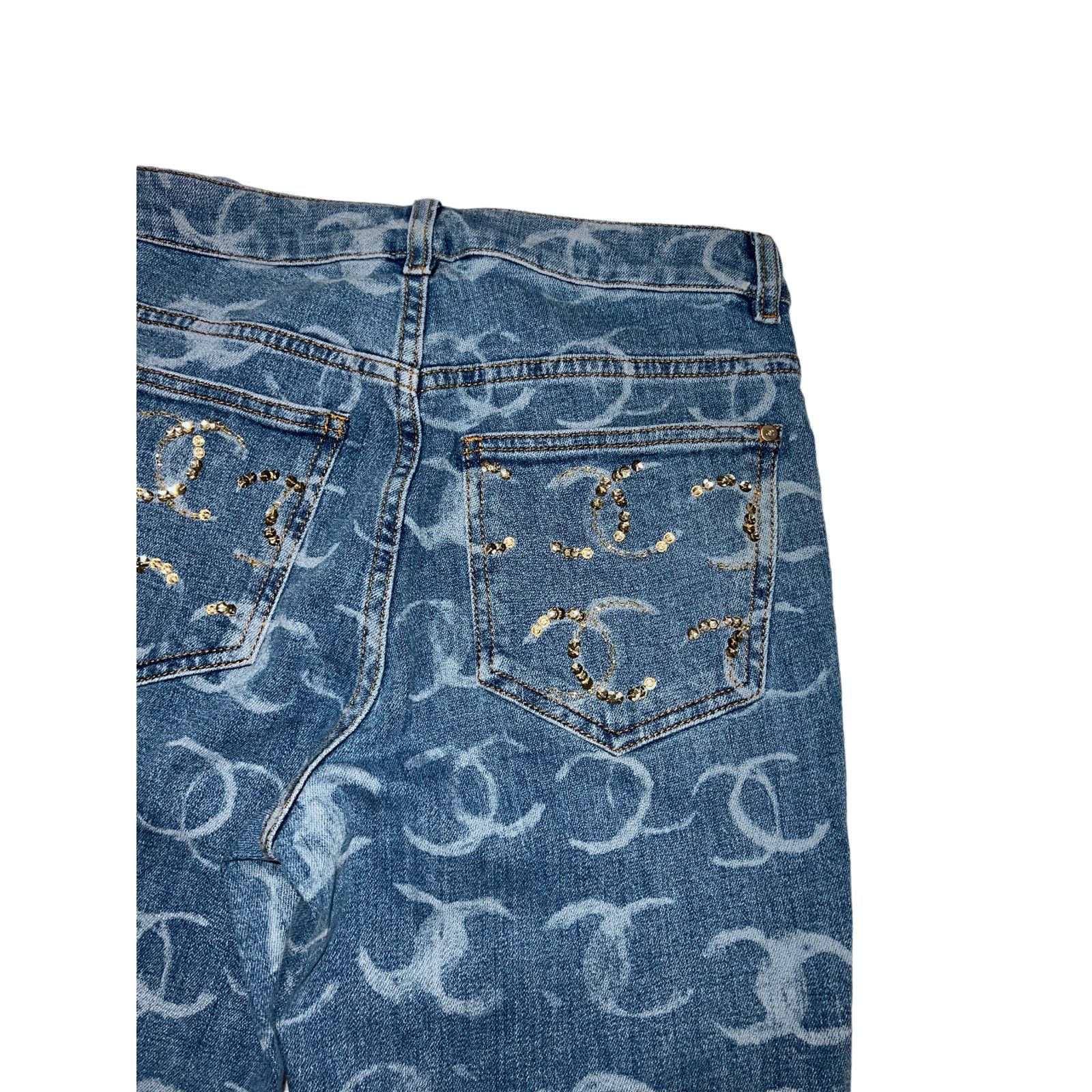 Chanel Chanel Denim White CC Printed Logo Sequin Skinny Jeans 38 Size 26" / US 2 / IT 38 - 16 Thumbnail