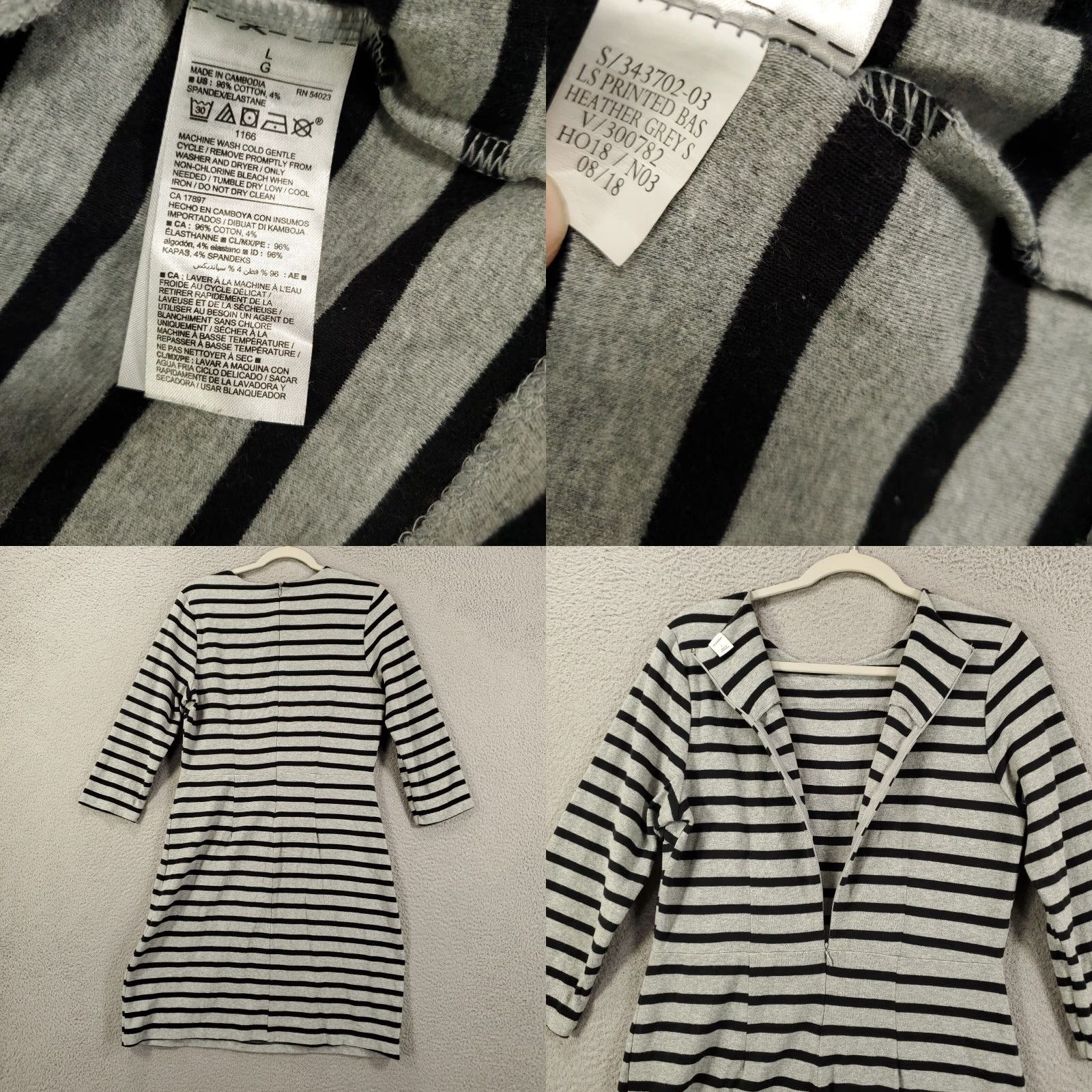 Old Navy OLD NAVY Women's Shift Dress Size Large Gray Striped Knee Length Long Sleeve Zip Classic Casual Travel Size L / US 10 / IT 46 - 8 Thumbnail