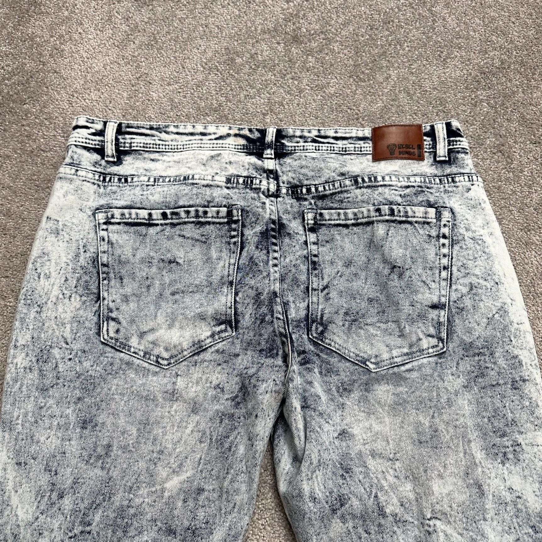 Denime Rebel Minds Denim Jeans Men 40x32 Blue Distressed Acid Wash 5-Pocket Regular Cotton Polyester Jeans Size US 40 / EU 56 - 4 Thumbnail