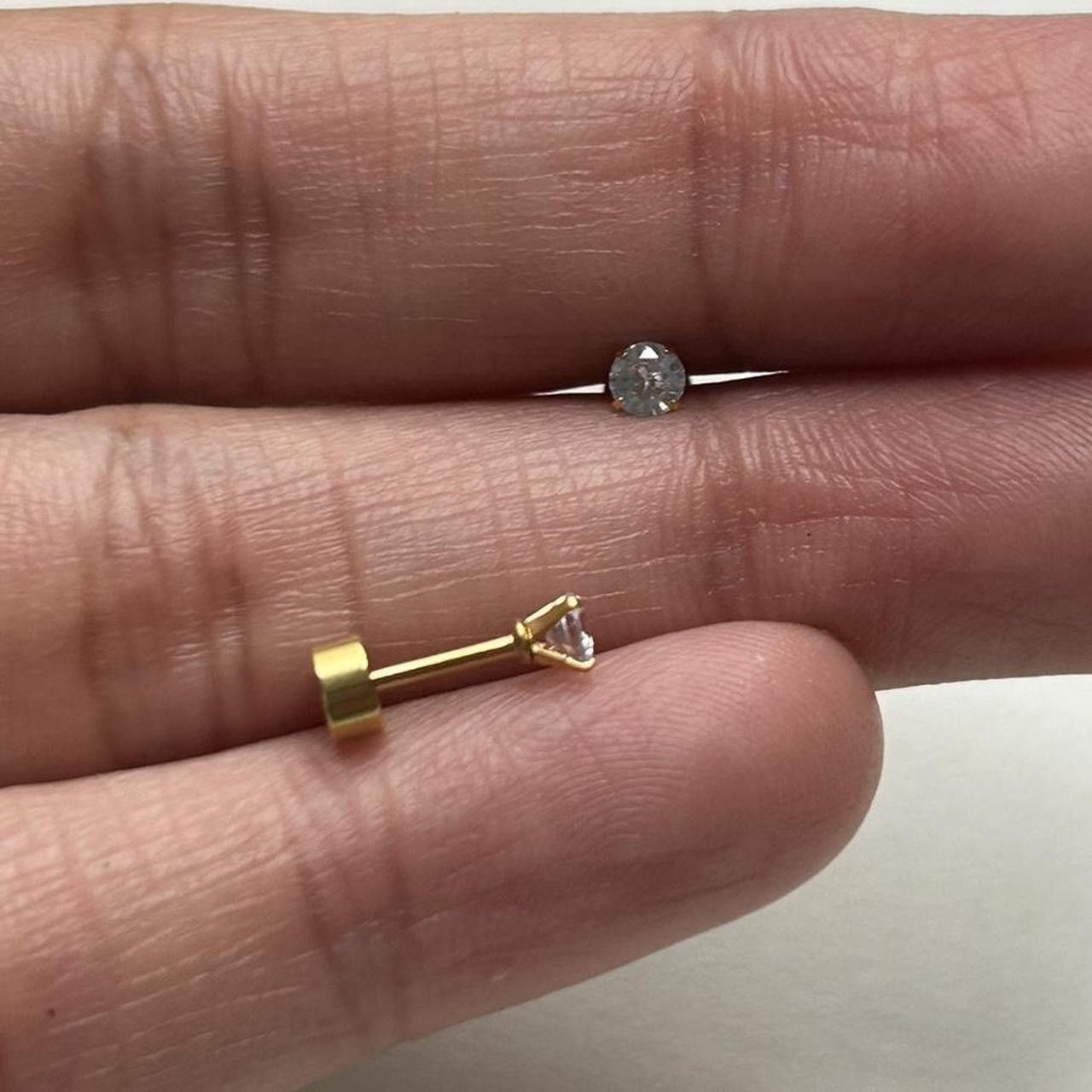 Vintage 18k Gold Round White Crystal Zircon Stud Earrings ERG-R-S Size ONE SIZE - 2 Thumbnail