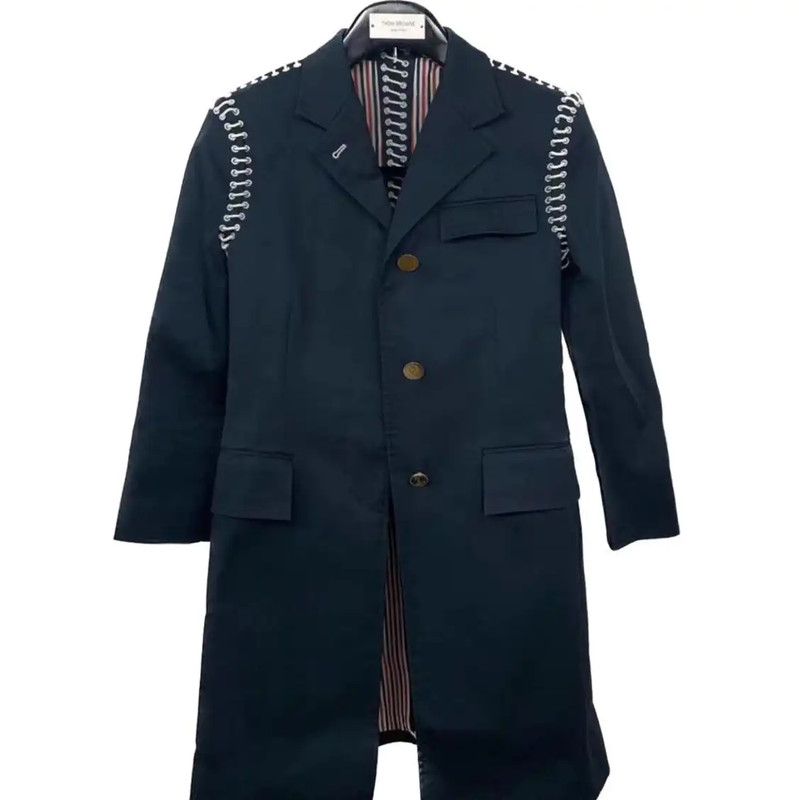 Thom Browne Thom Browne L Blue Cotton Trench Coat 0089 Size L / US 10 / IT 46 - 1 Thumbnail