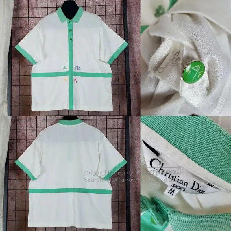 Dior Dior White Cotton Men's Polo with Green Accents . Size US M / EU 48-50 / 2 - 2 Thumbnail