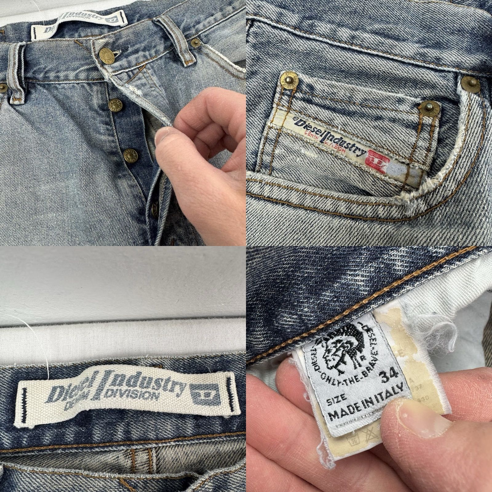 Diesel VINTAGE Diesel Jeans Men 34x29 Thrashed Made In Italy 2002 Punk Hipster 90s Y2K Skater Designer Jeans Blue Included: N/A Size US 34 / EU 50 - 8 Thumbnail